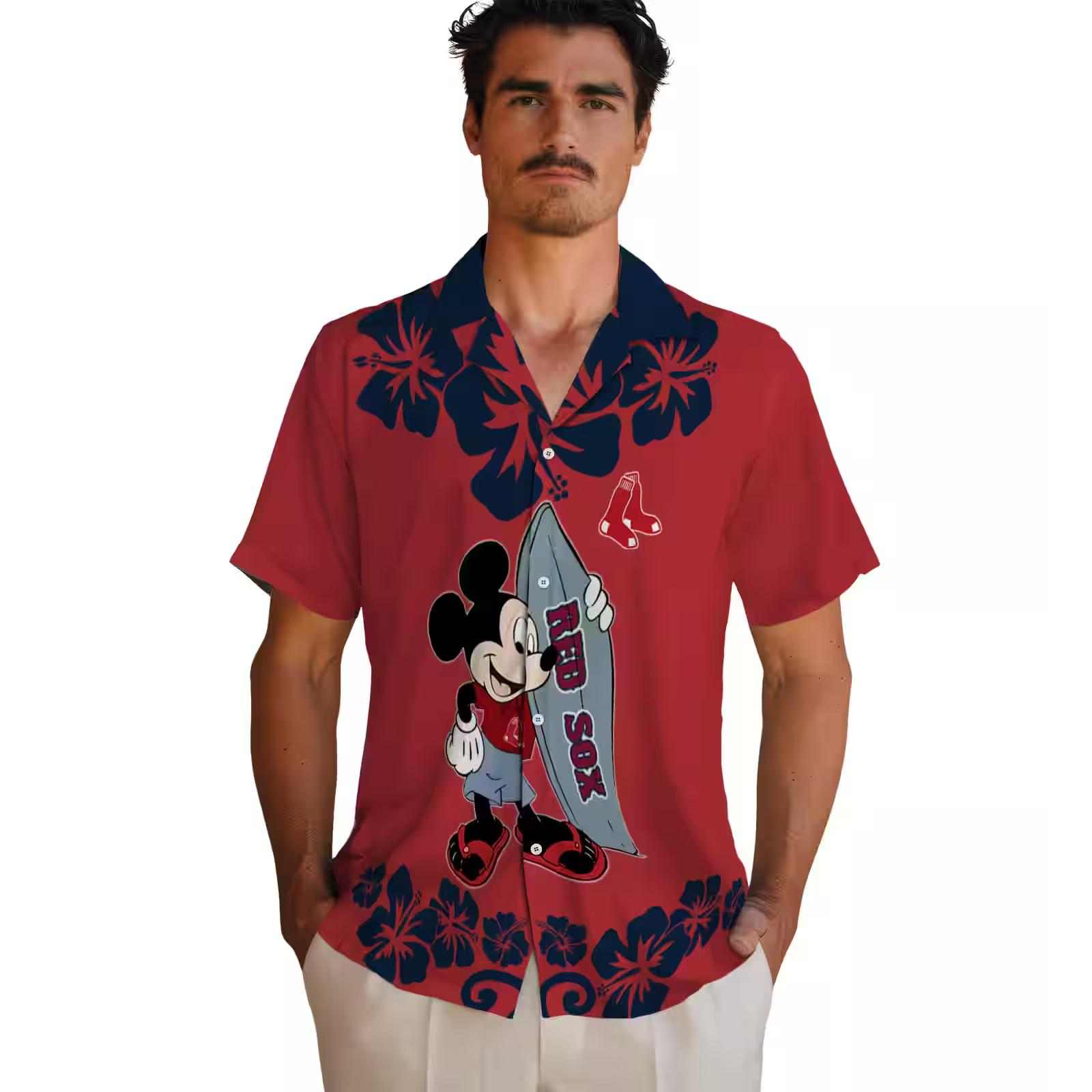 boston red sox surfing mickey red hawaiian shirt fashion forward