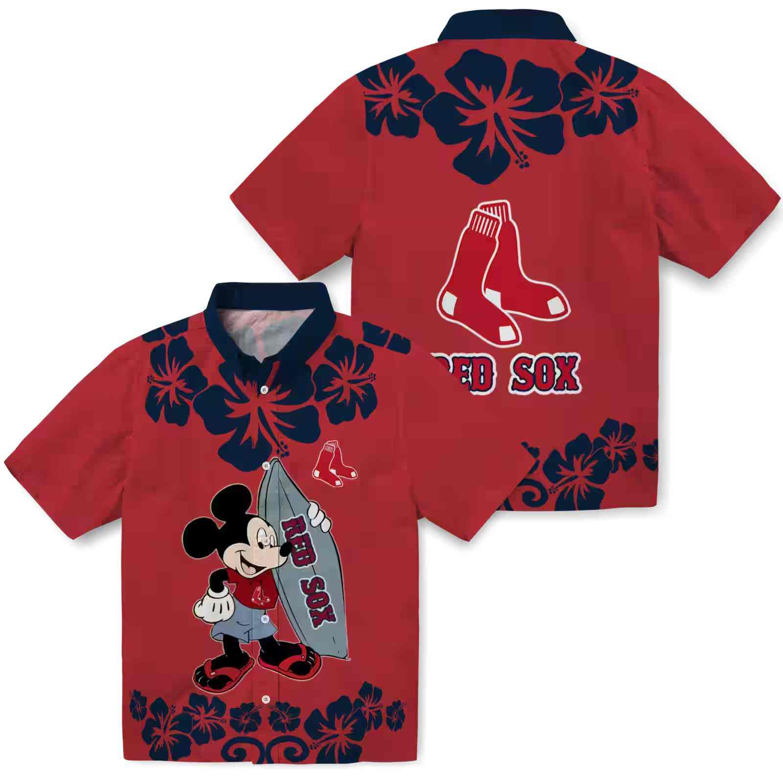 boston red sox surfing mickey red hawaiian shirt high quality