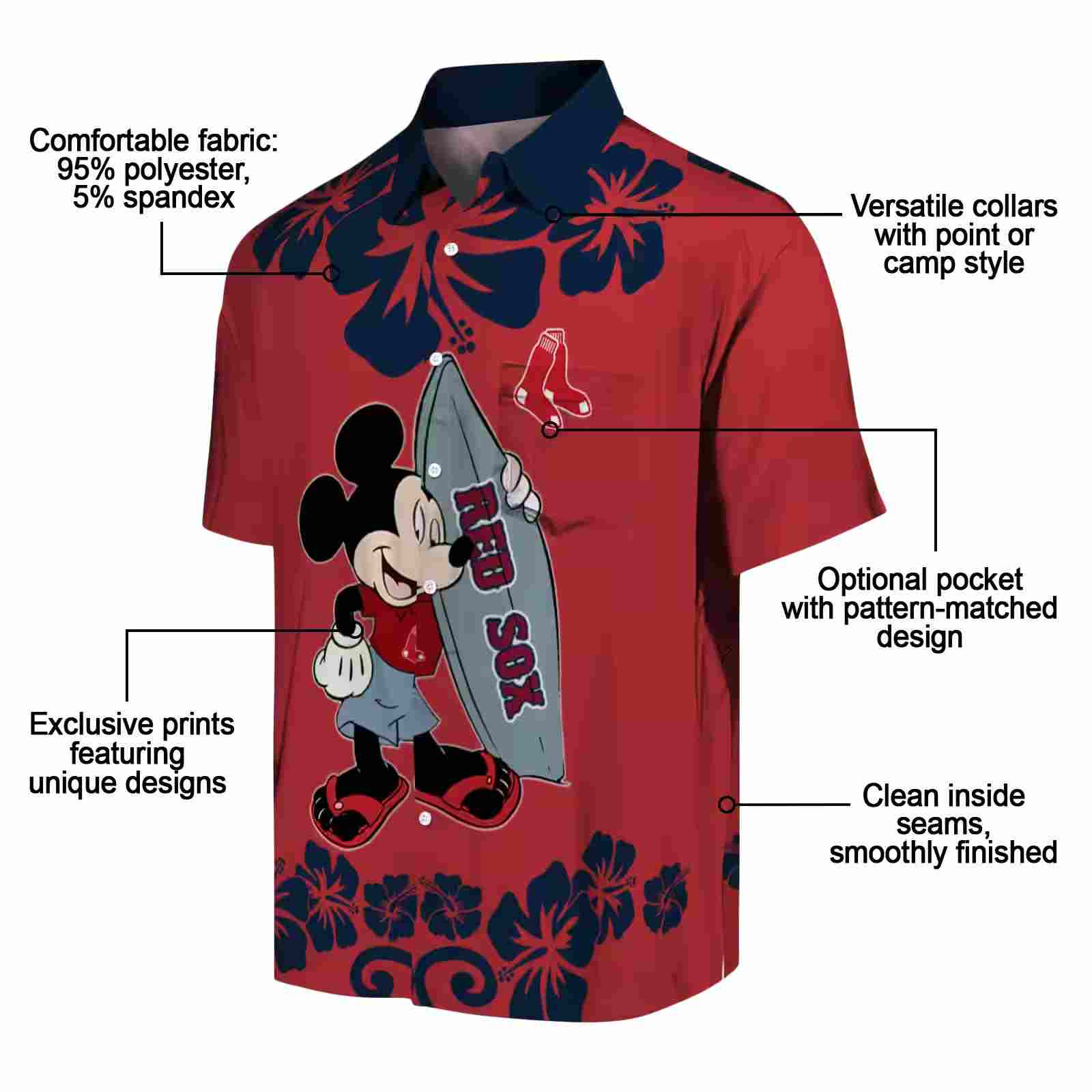 boston red sox surfing mickey red hawaiian shirt new arrival