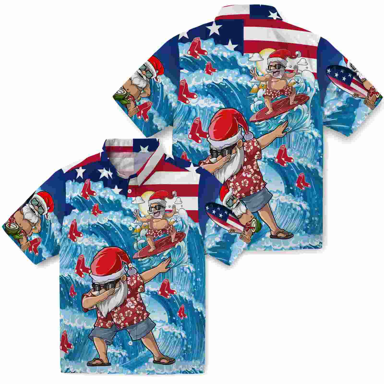 boston red sox surfing santa blue hawaiian shirt high quality