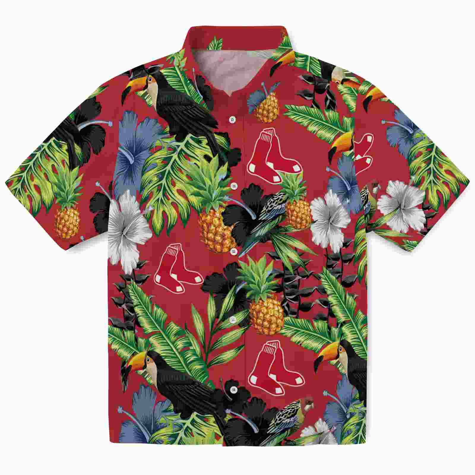 Boston Red Sox Toucan Hibiscus Pineapple Red Green Hawaiian Shirt