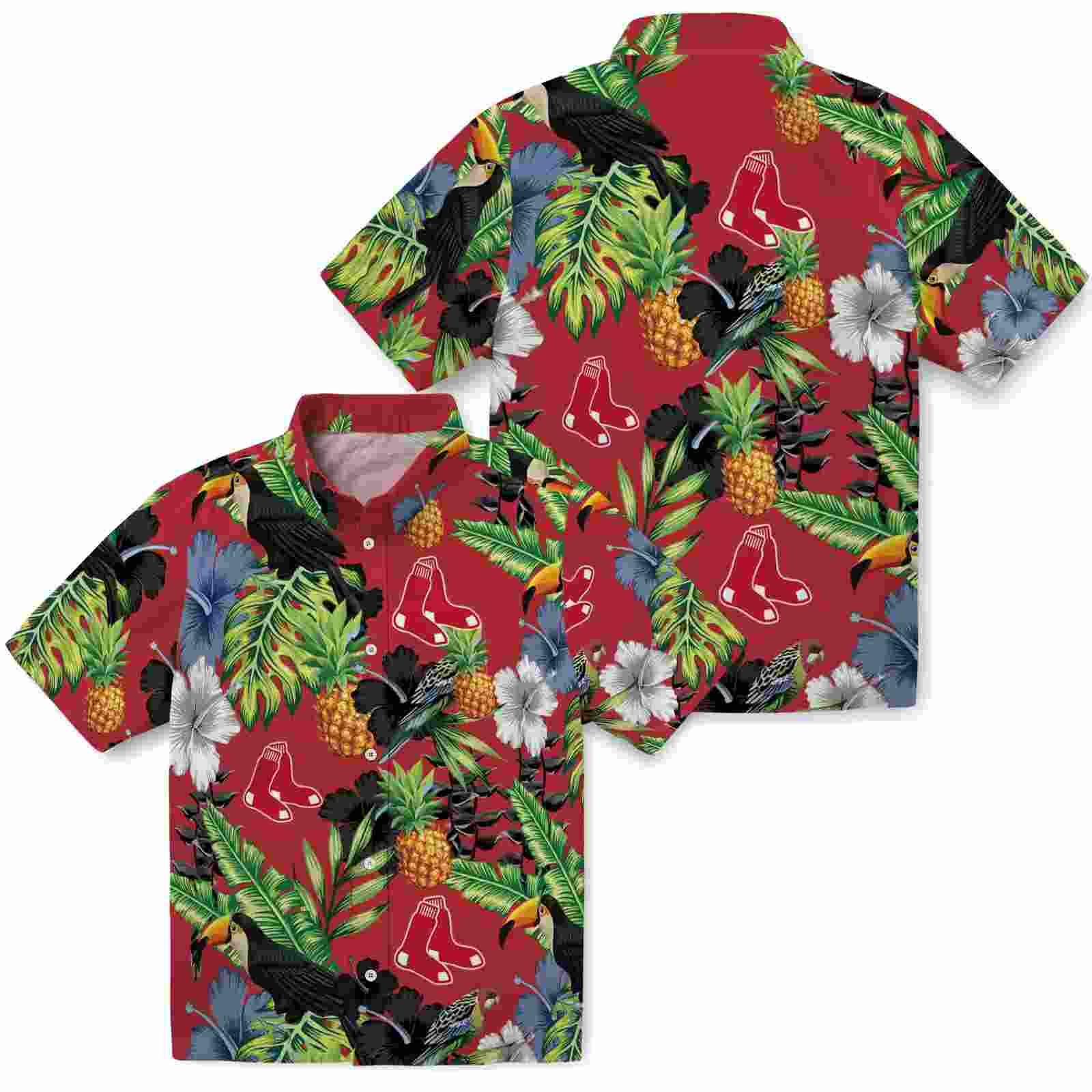 boston red sox toucan hibiscus pineapple red green hawaiian shirt high quality