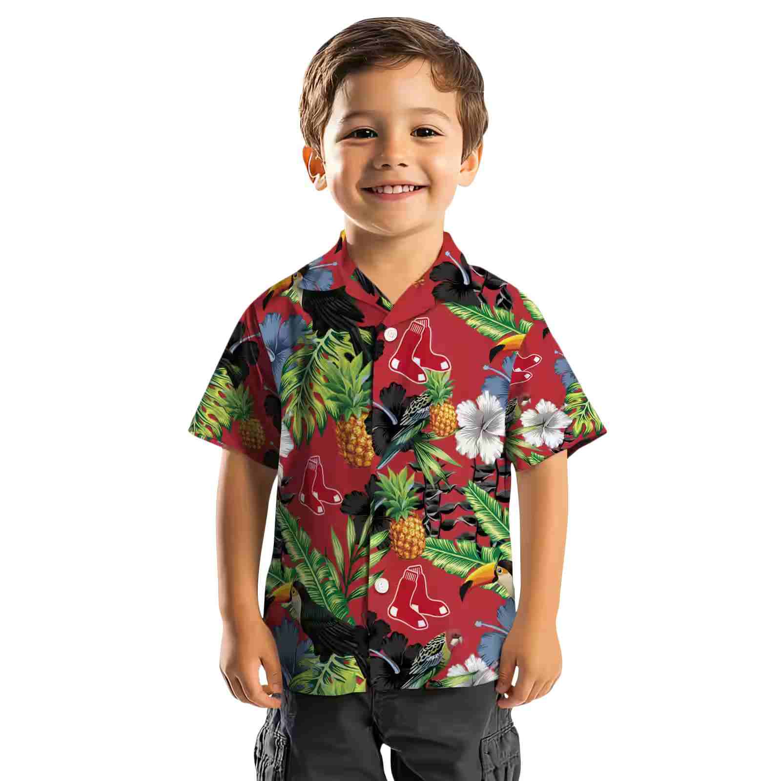 boston red sox toucan hibiscus pineapple red green hawaiian shirt top rated