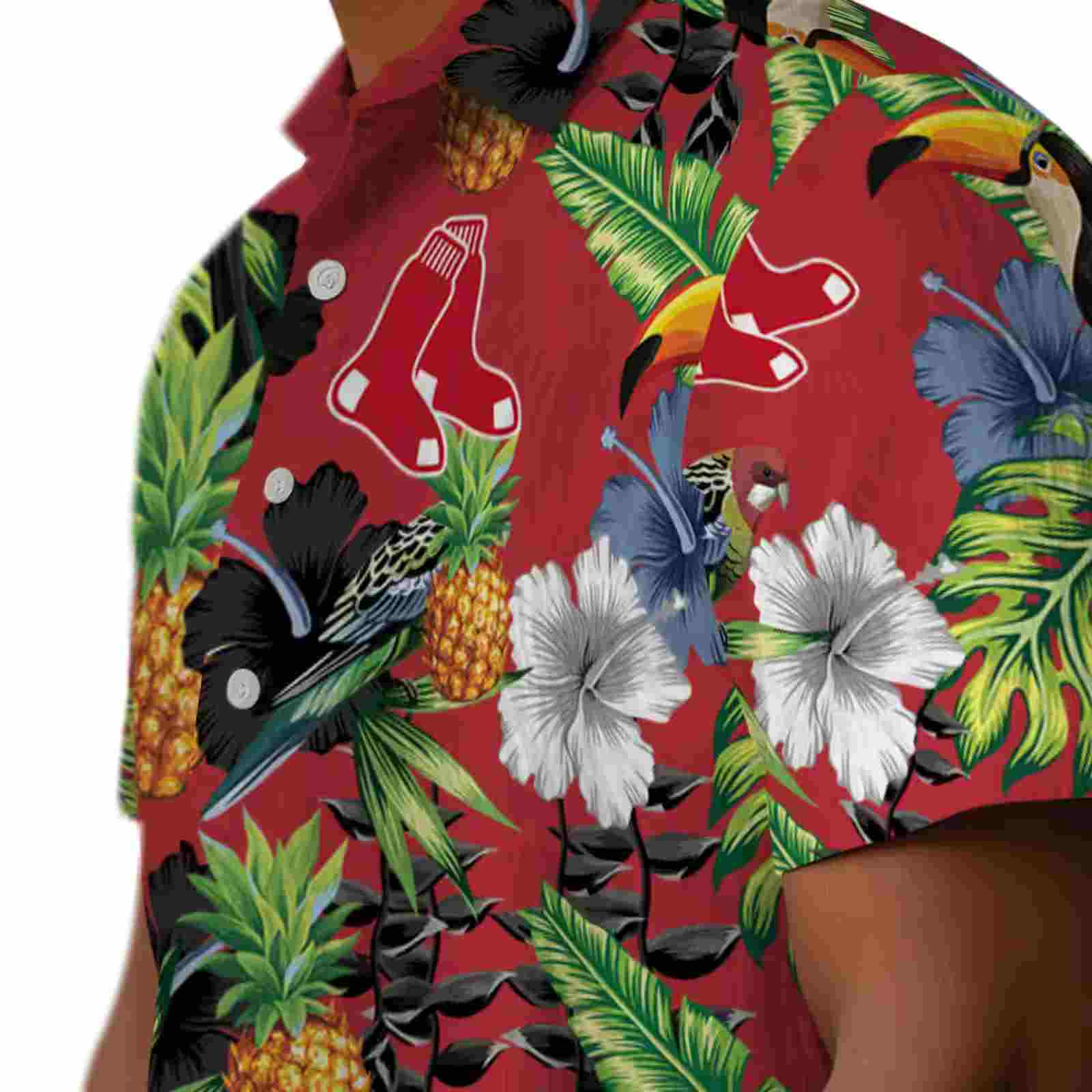 boston red sox toucan hibiscus pineapple red green hawaiian shirt trendy