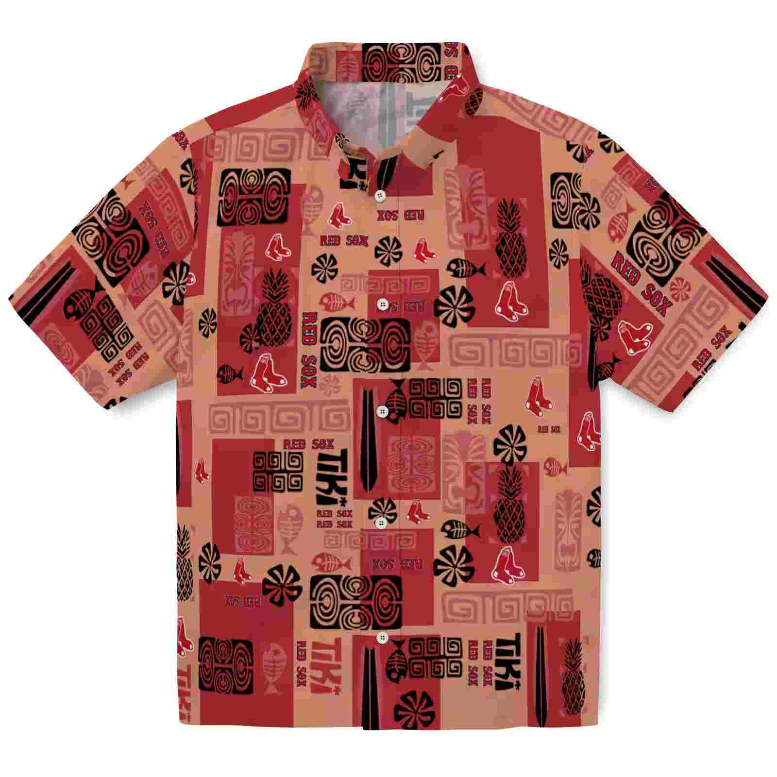 Boston Red Sox Tribal Symbols Red Hawaiian Shirt