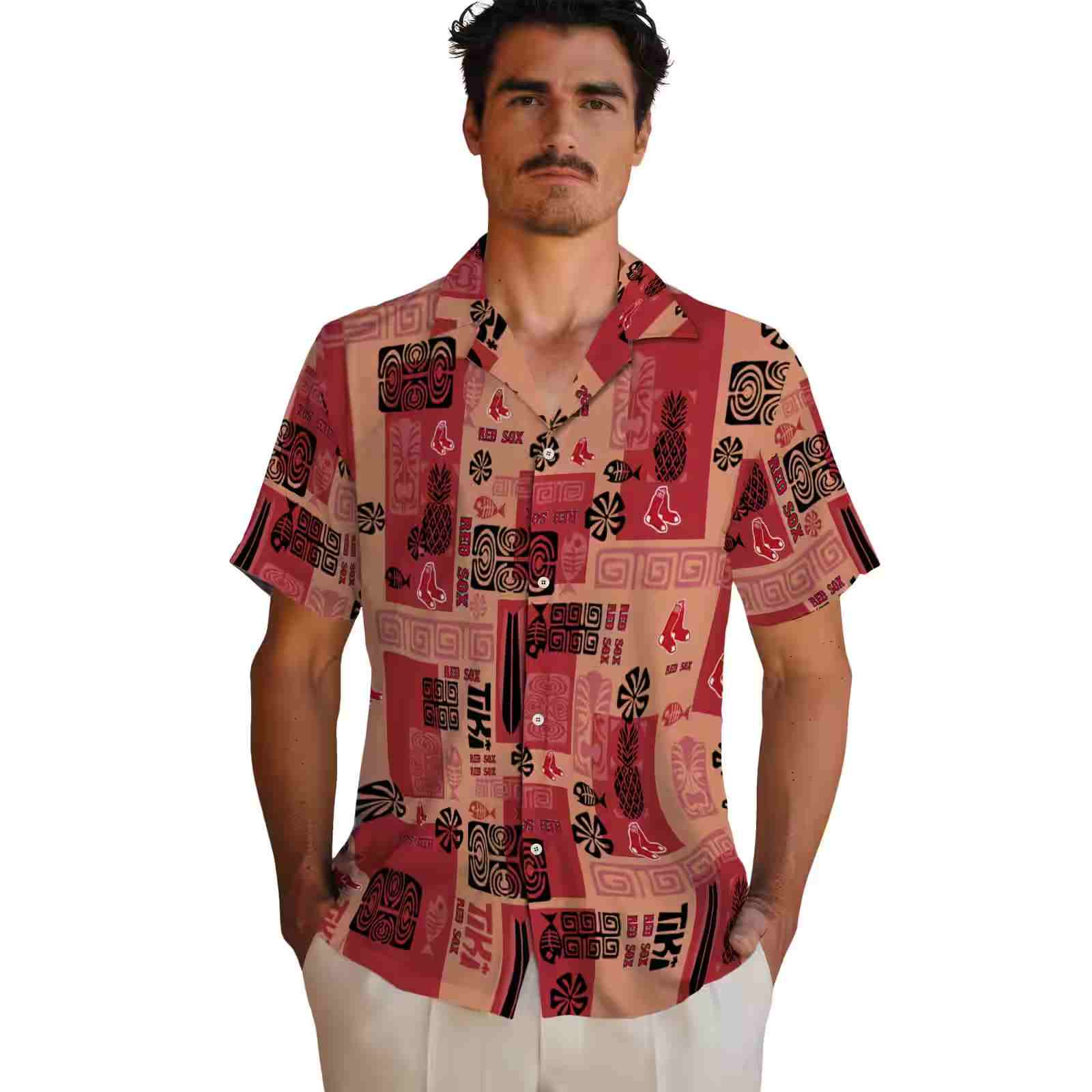 boston red sox tribal symbols red hawaiian shirt fashion forward