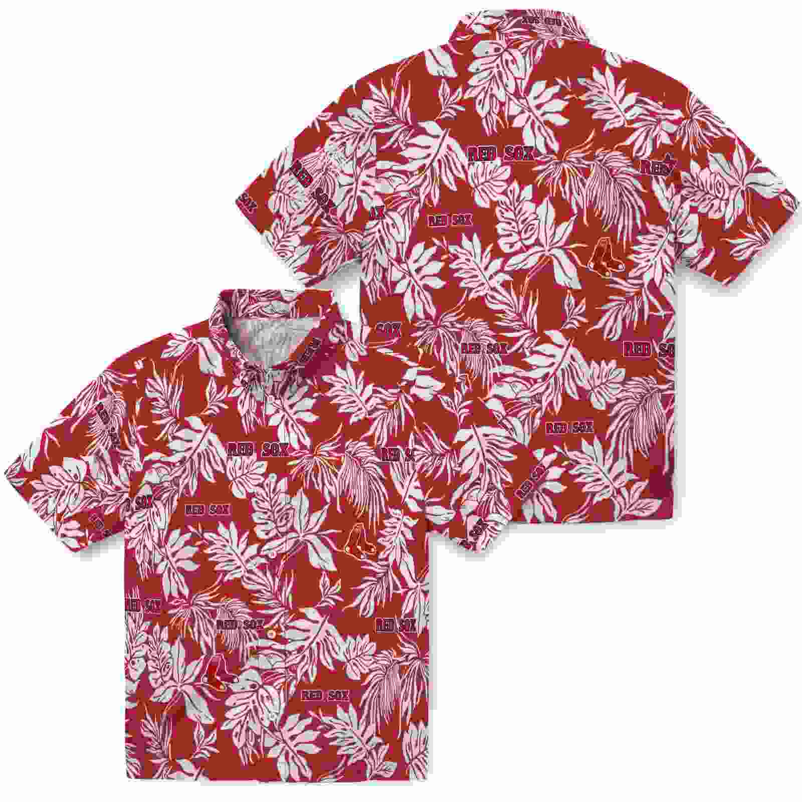 boston red sox tropical leaf red white hawaiian shirt high quality