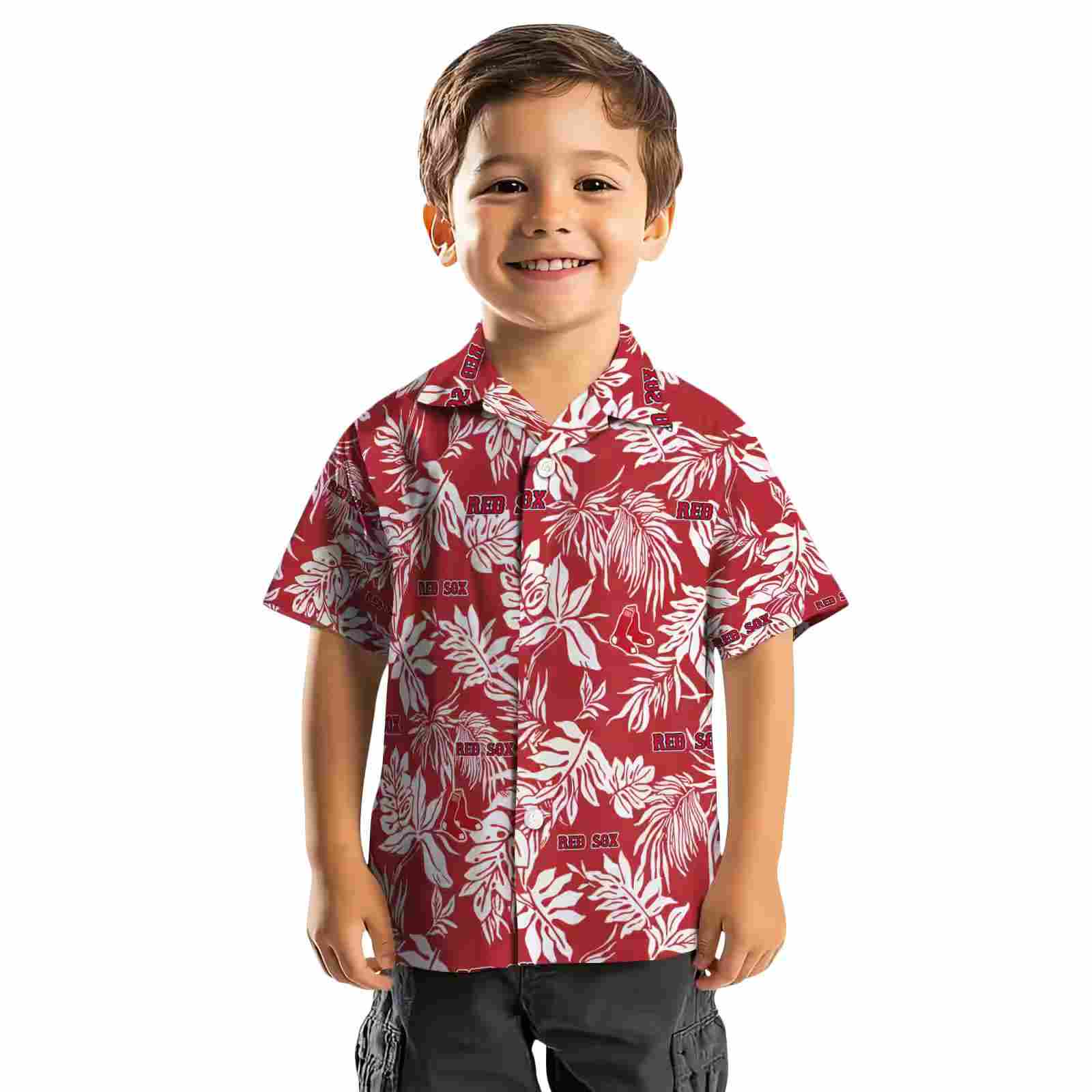 boston red sox tropical leaf red white hawaiian shirt top rated