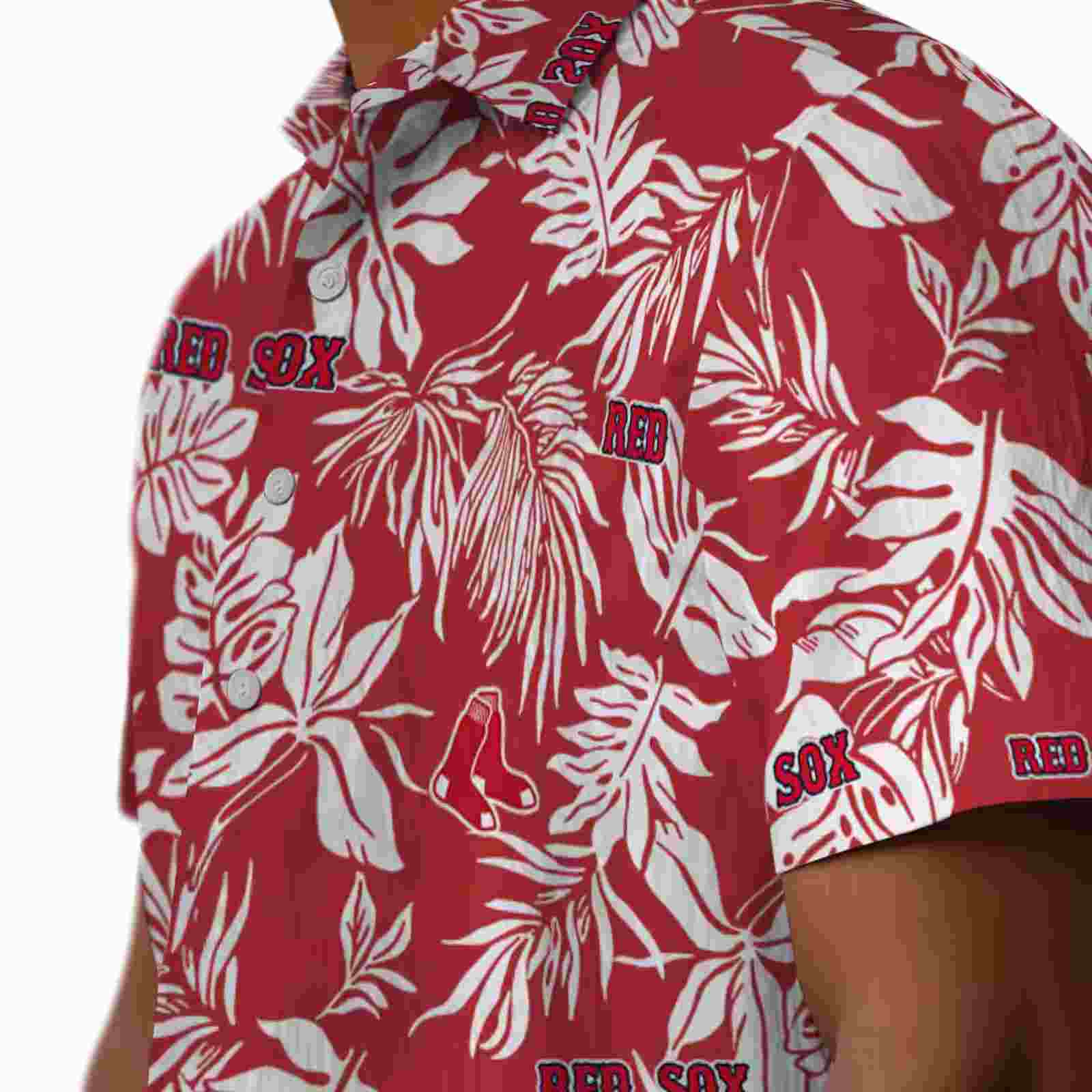 boston red sox tropical leaf red white hawaiian shirt trendy