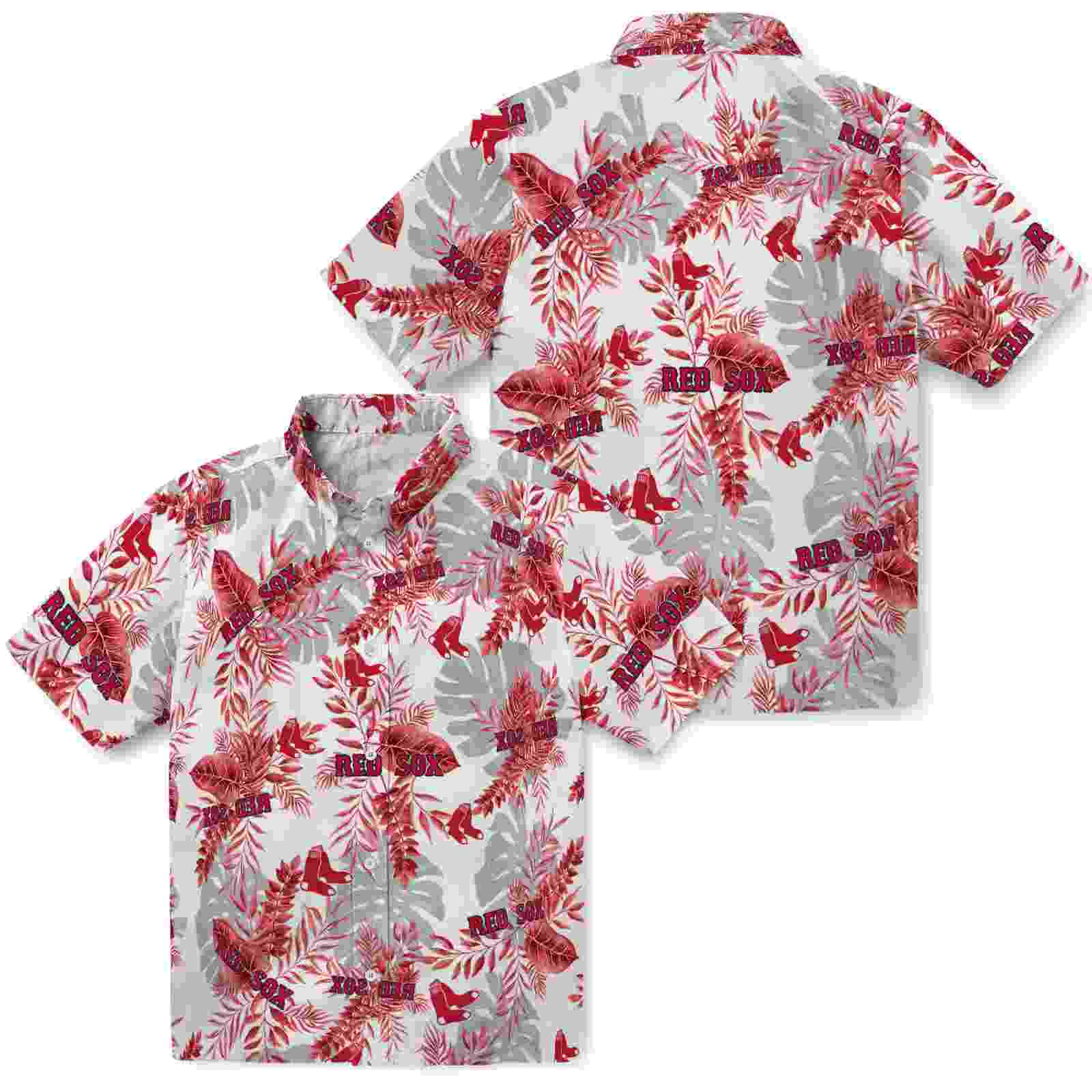 boston red sox tropical leaves red white hawaiian shirt high quality