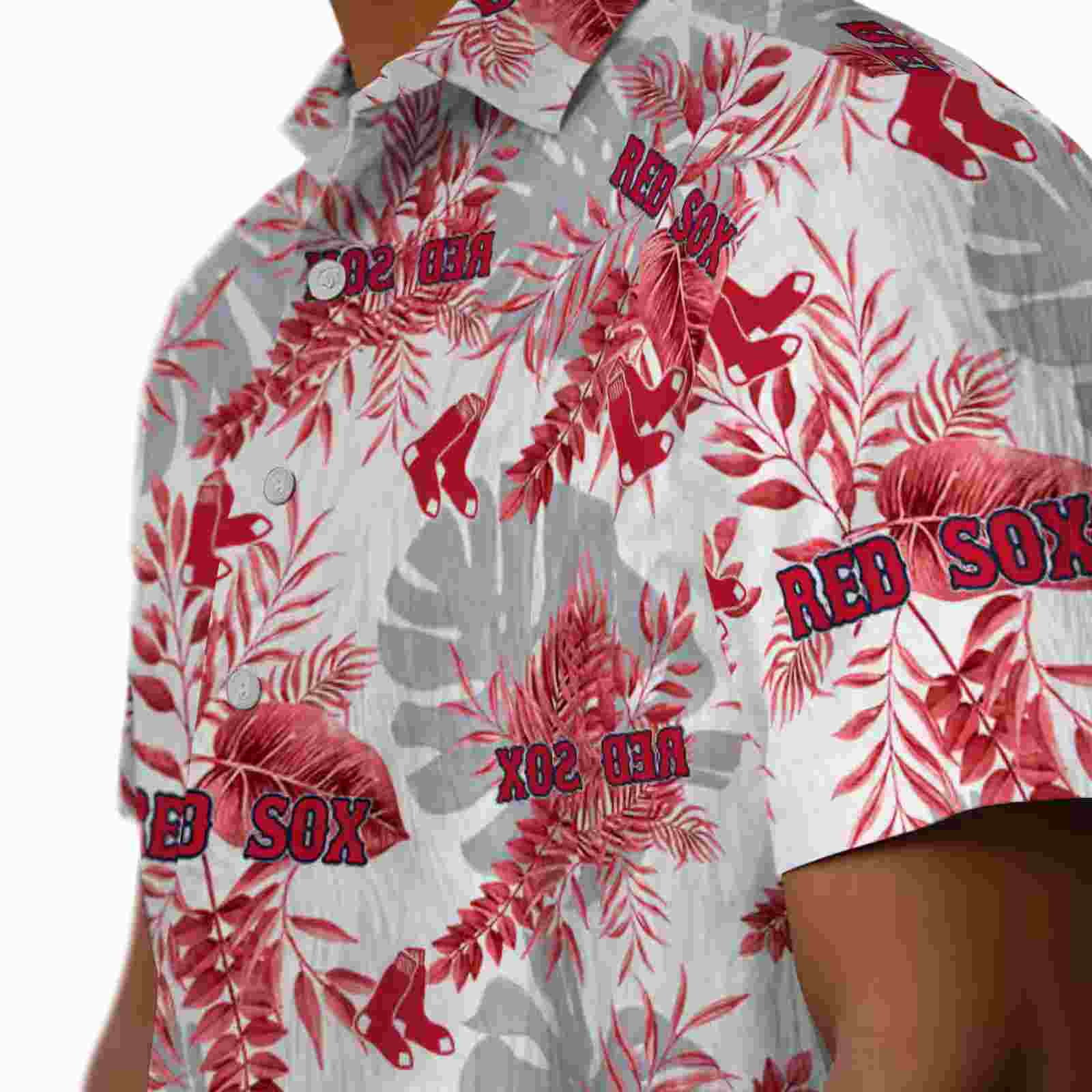 boston red sox tropical leaves red white hawaiian shirt trendy