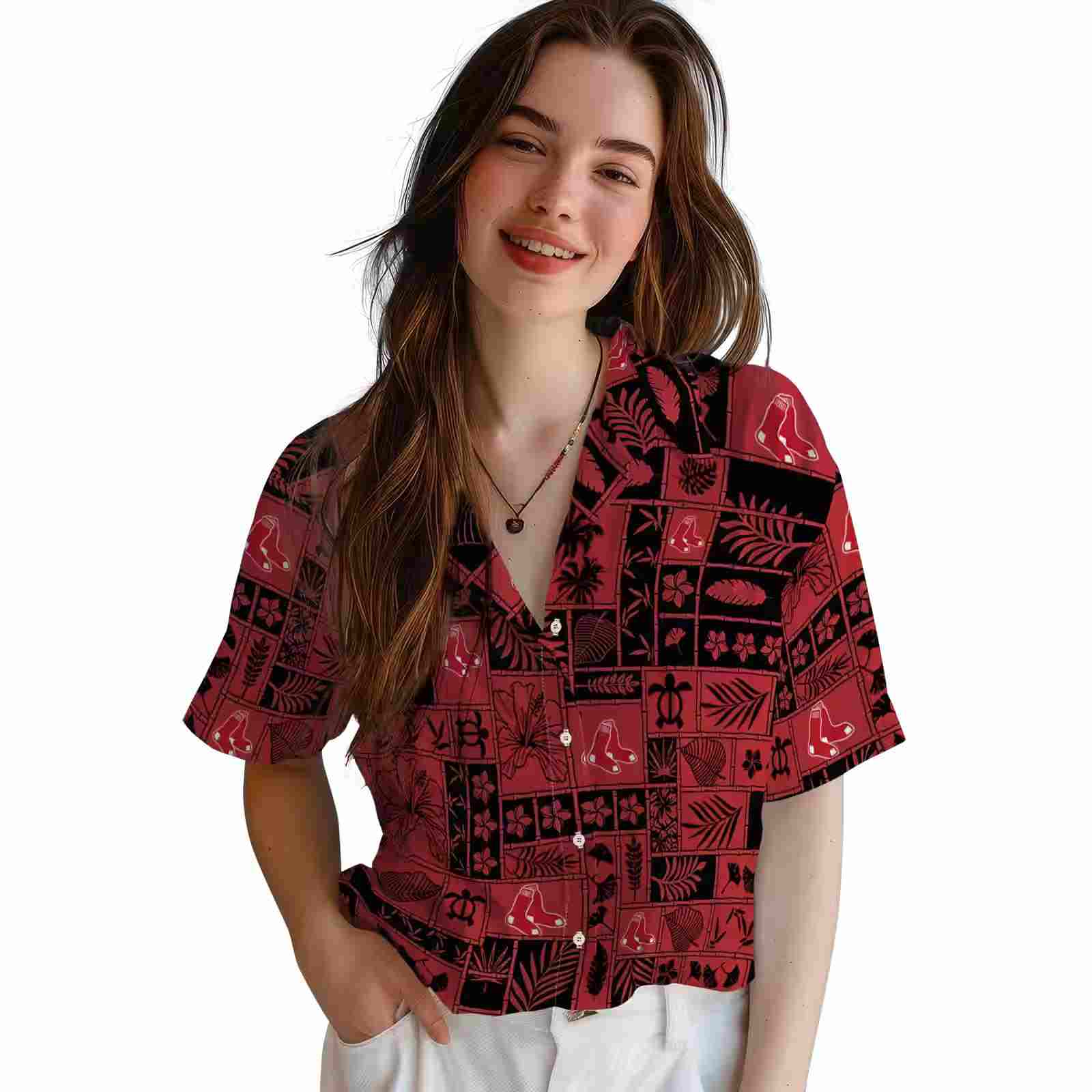 boston red sox tropical patchwork red black hawaiian shirt latest model