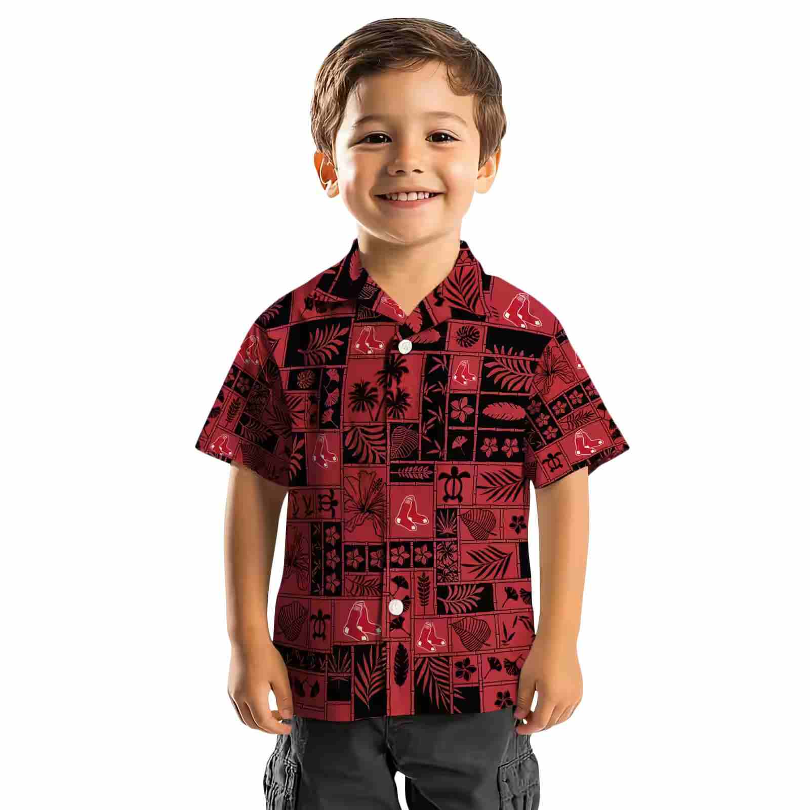 boston red sox tropical patchwork red black hawaiian shirt top rated