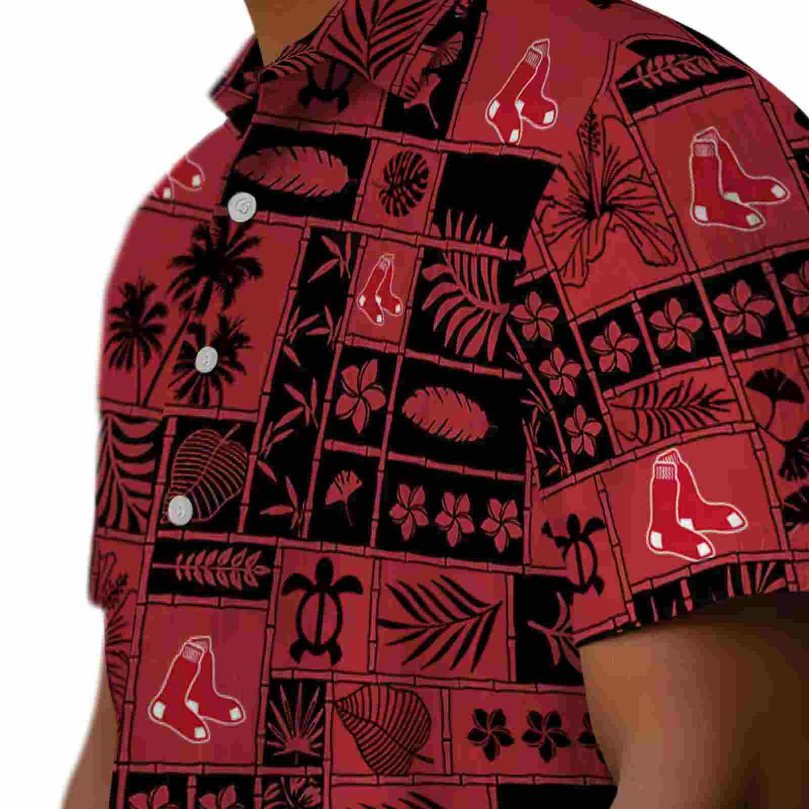 boston red sox tropical patchwork red black hawaiian shirt trendy