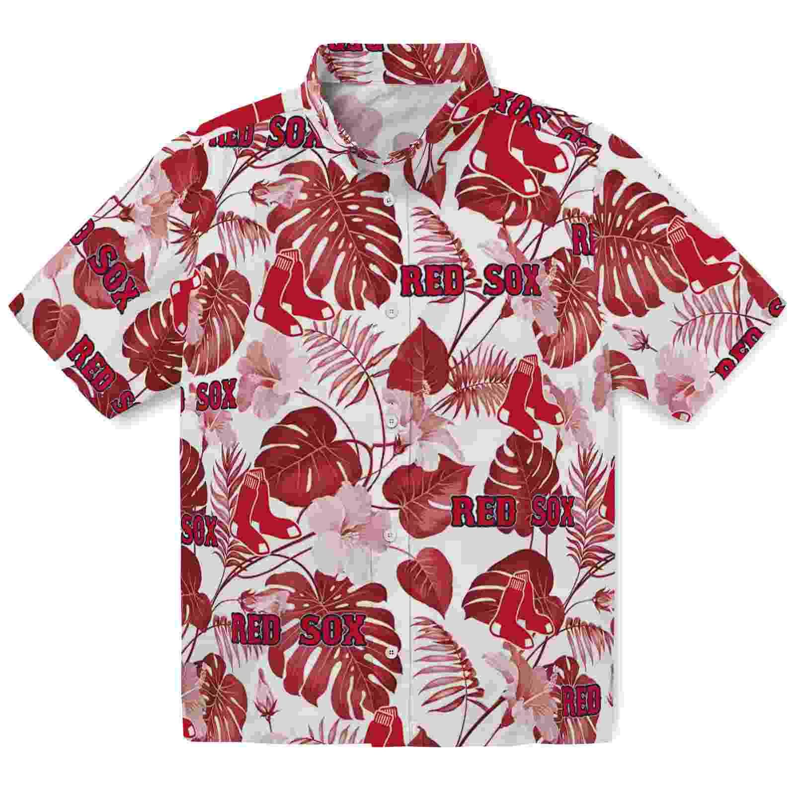 Boston Red Sox Tropical Plants Red White Hawaiian Shirt