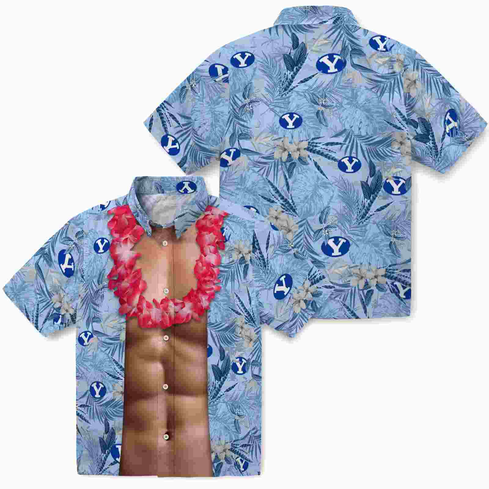 byu cougars chest illusion blue hawaiian shirt high quality