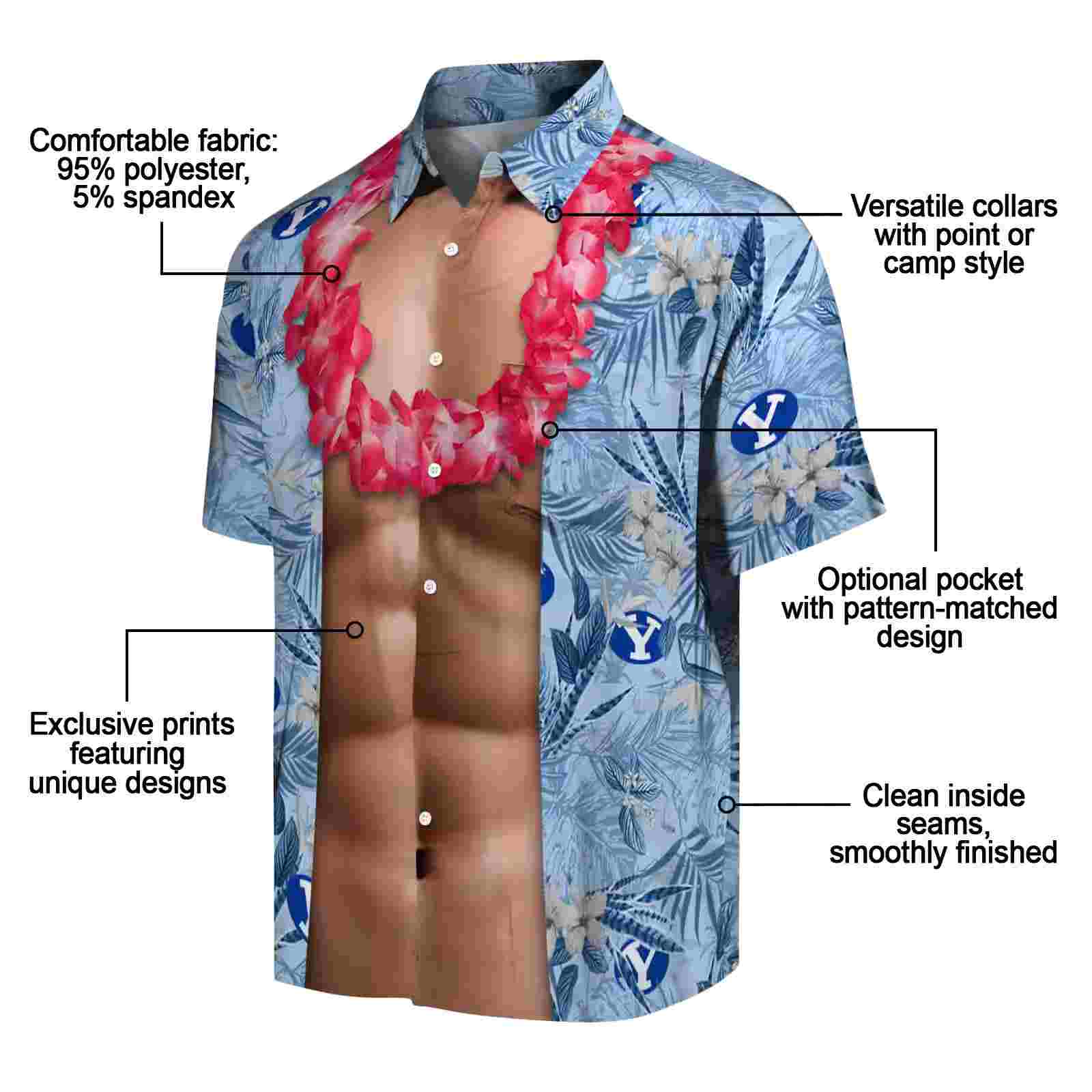 byu cougars chest illusion blue hawaiian shirt new arrival