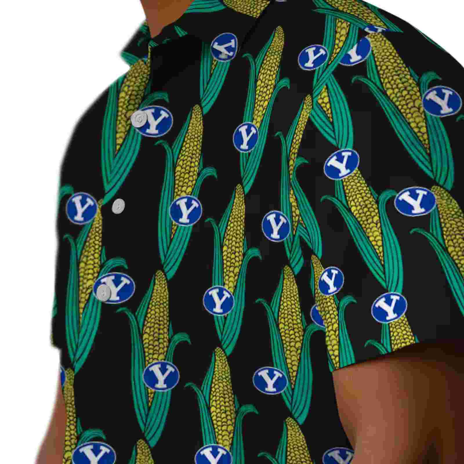 byu cougars corn motifs black green hawaiian shirt trendy