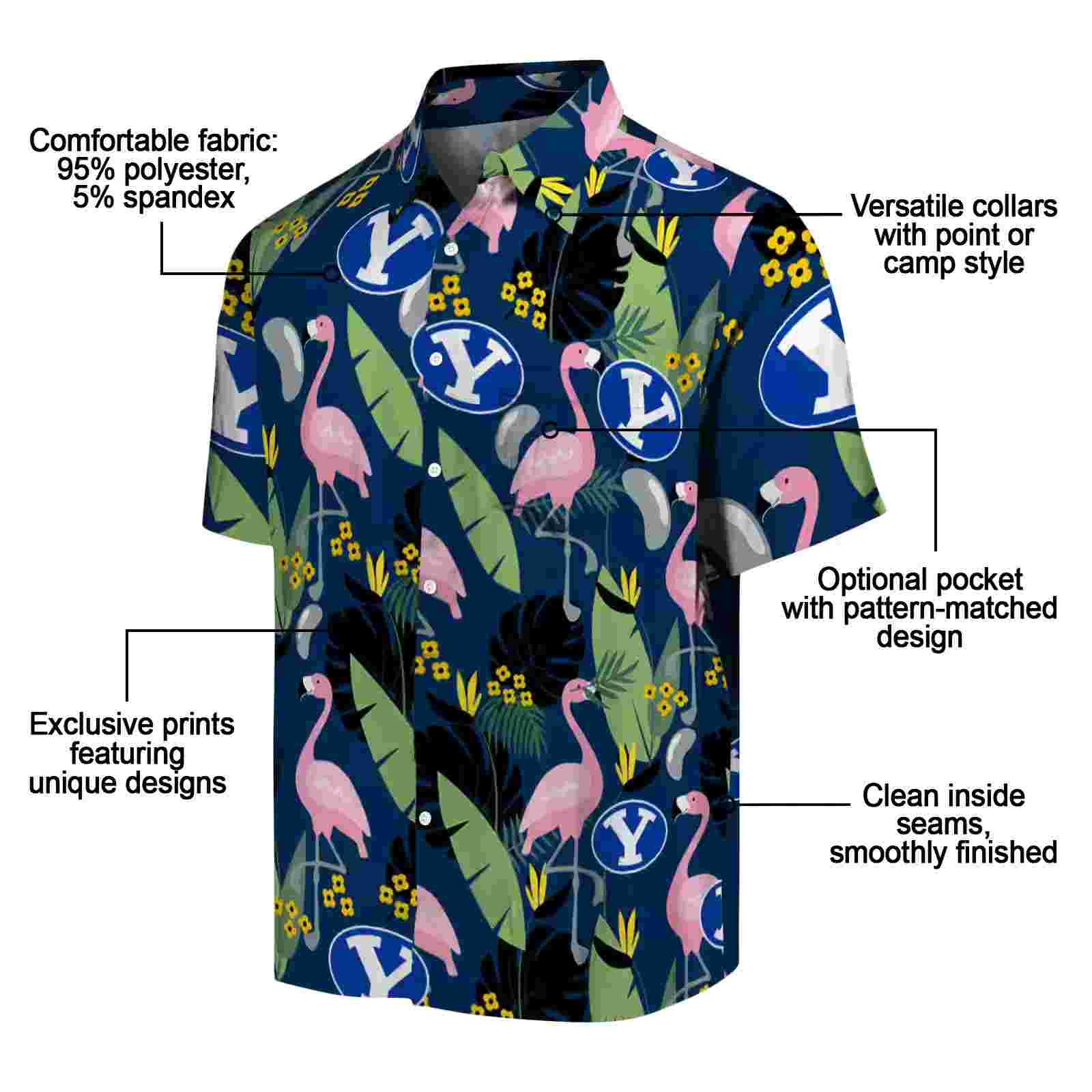 byu cougars flamingo leaves blue hawaiian shirt new arrival