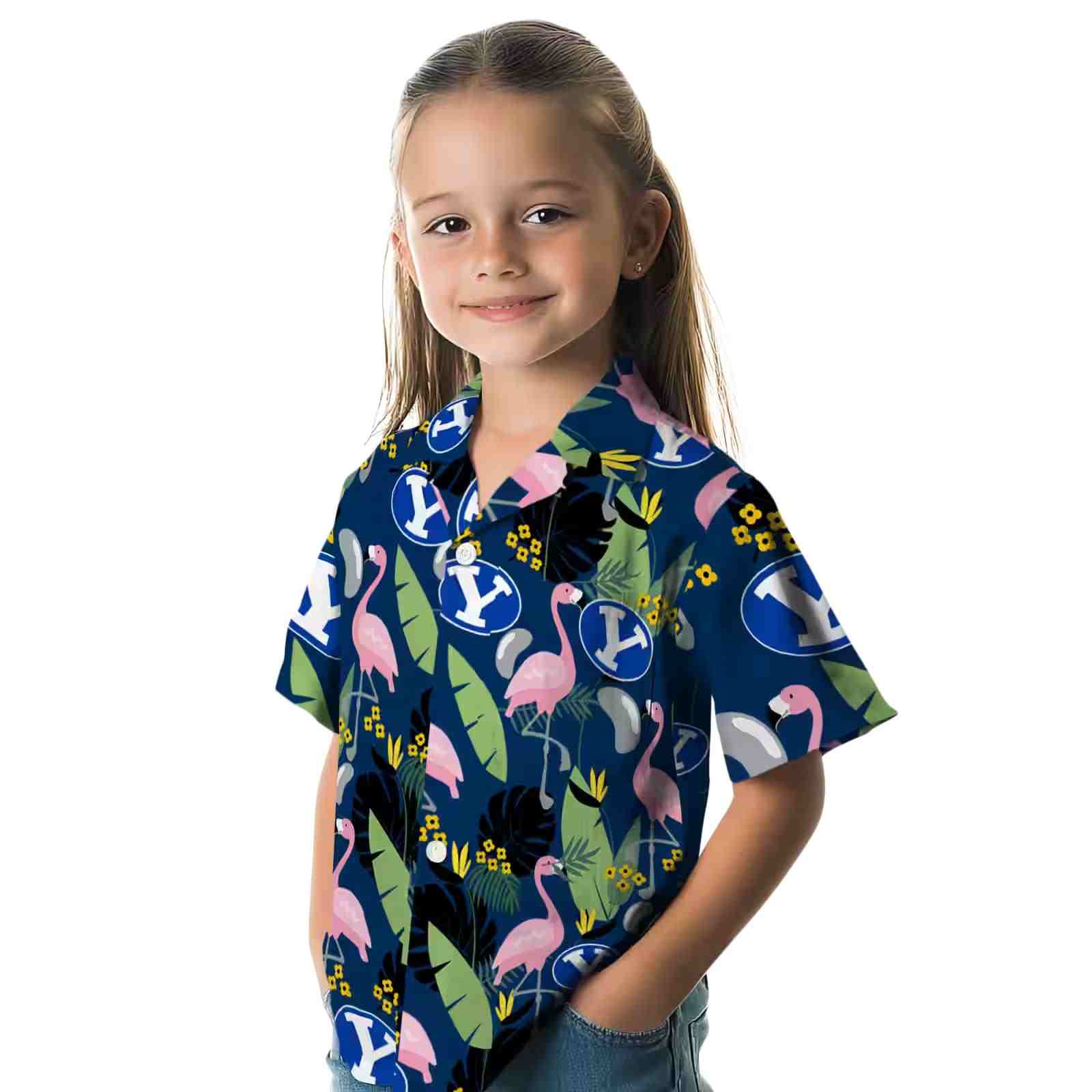 byu cougars flamingo leaves blue hawaiian shirt premium grade