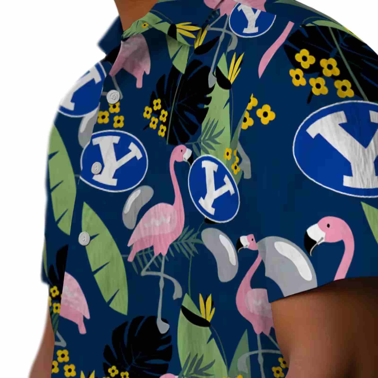 byu cougars flamingo leaves blue hawaiian shirt trendy