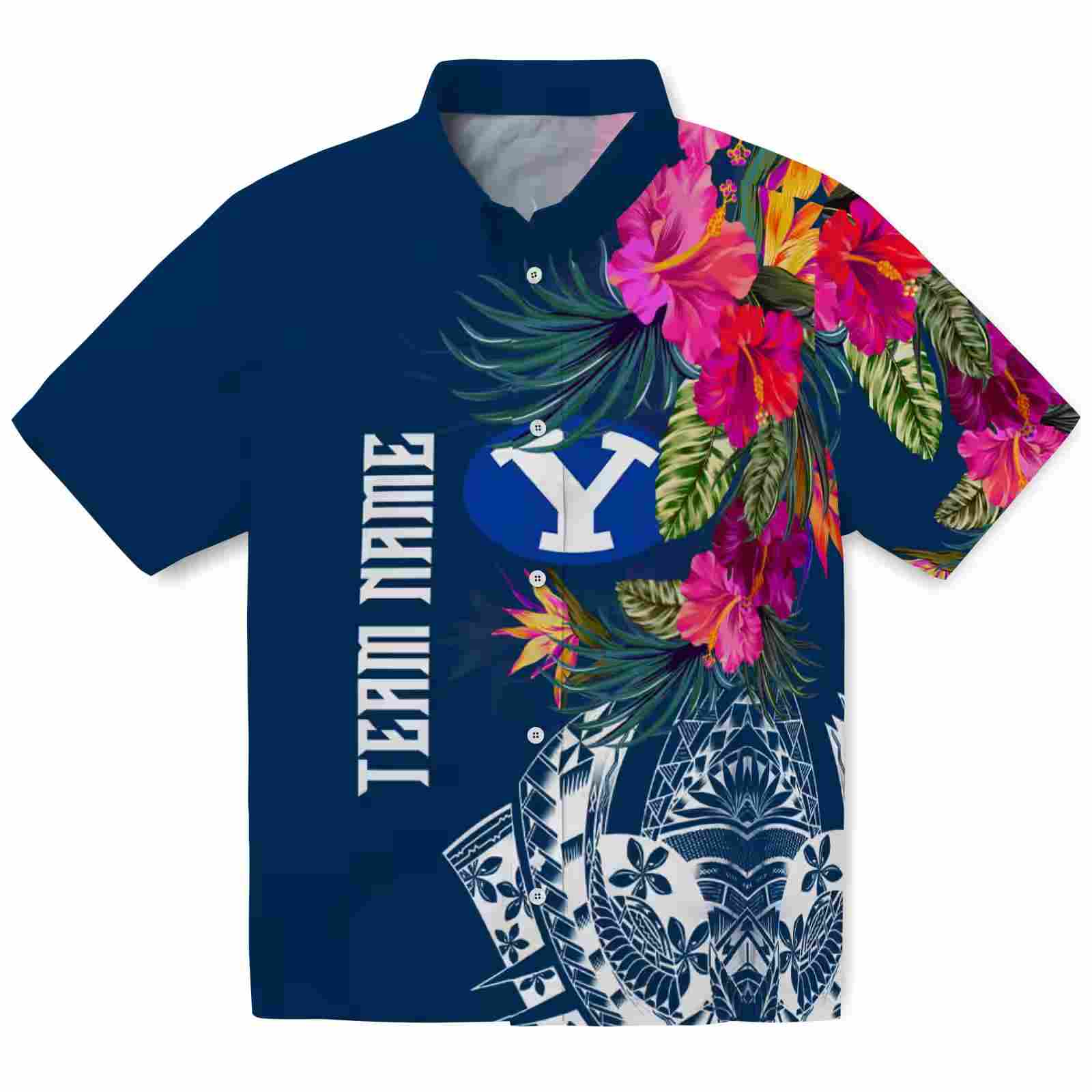 BYU Cougars Floral Polynesian Blue Hawaiian Shirt