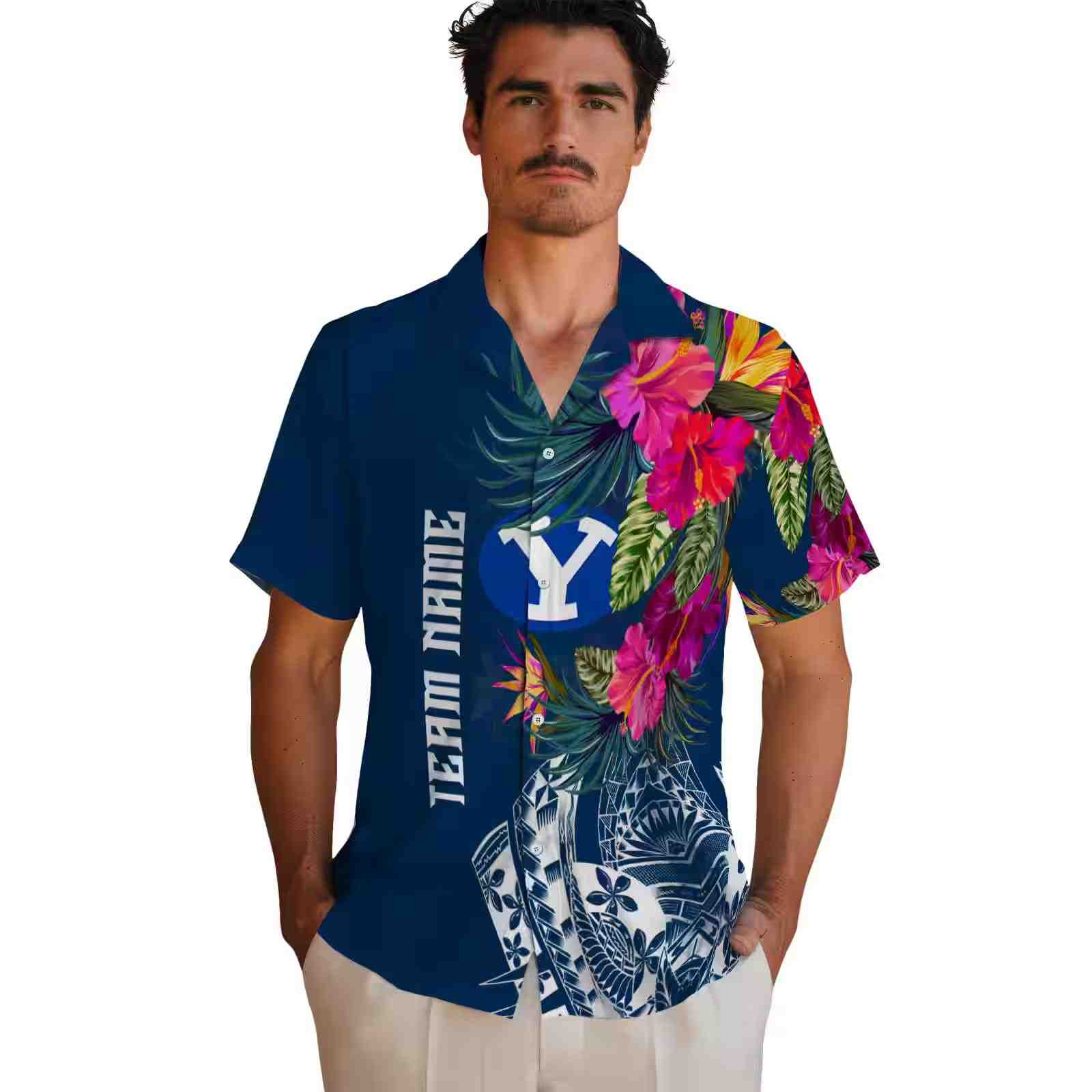 byu cougars floral polynesian blue hawaiian shirt fashion forward