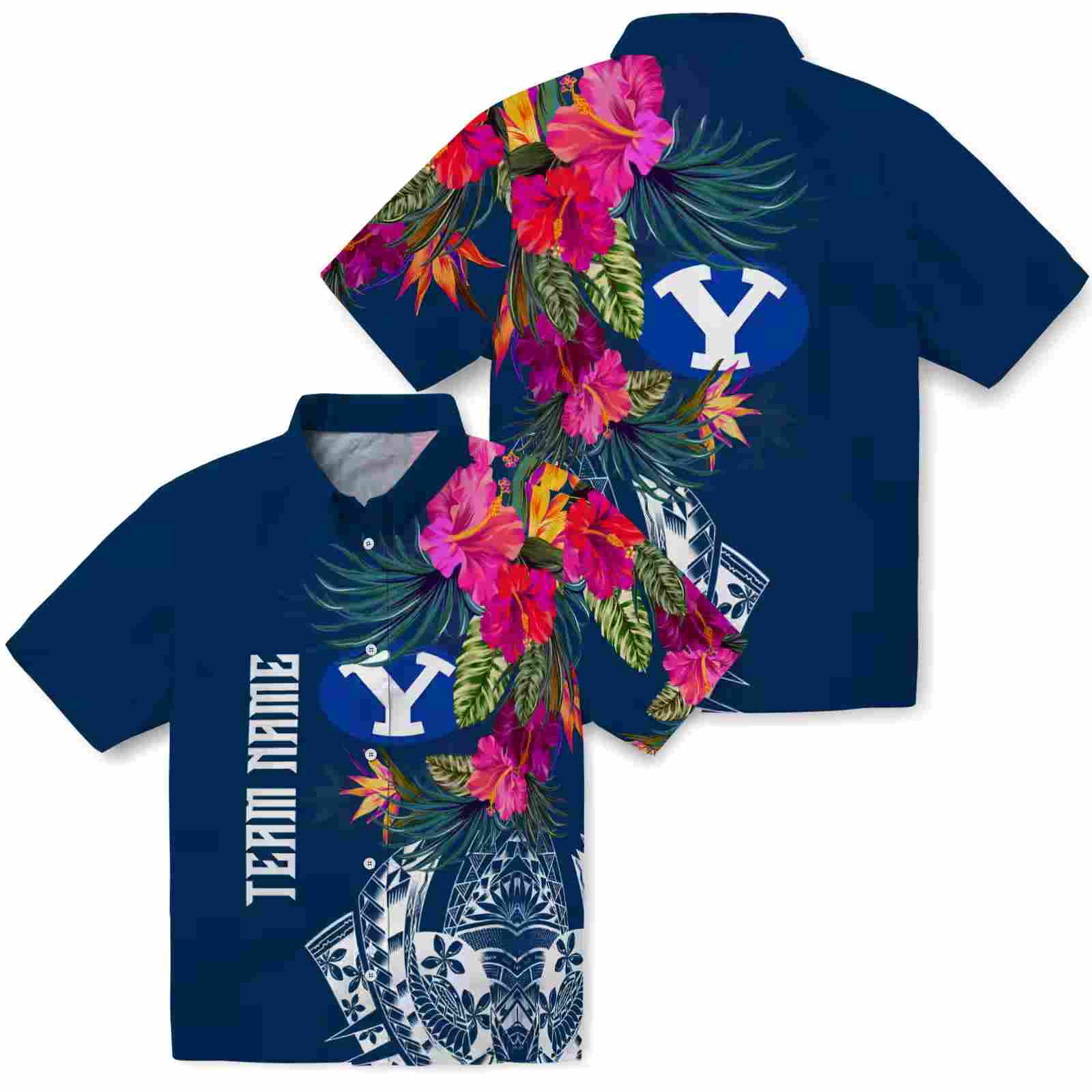 byu cougars floral polynesian blue hawaiian shirt high quality