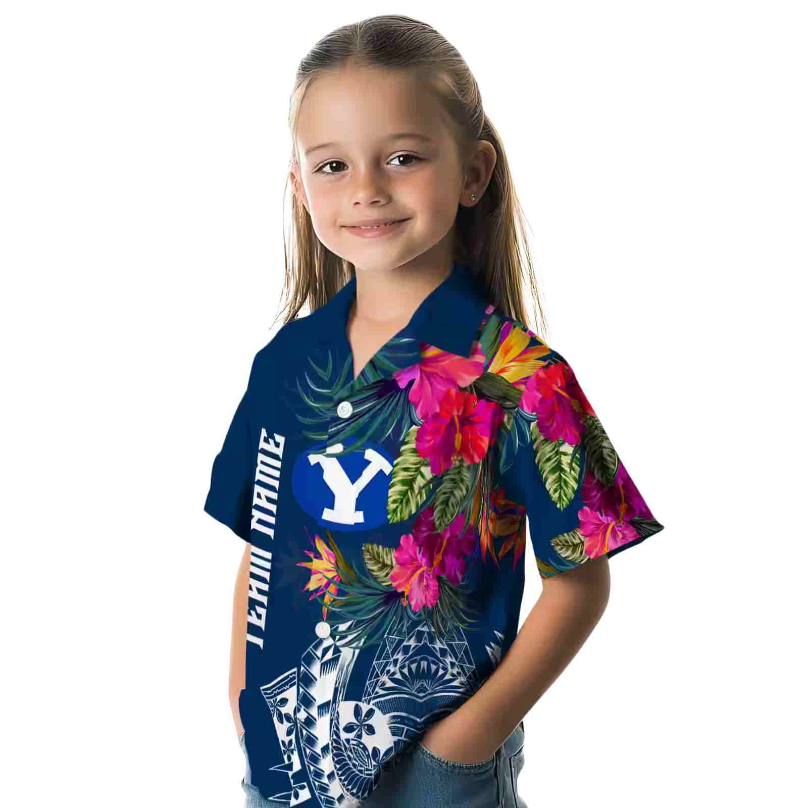 byu cougars floral polynesian blue hawaiian shirt premium grade