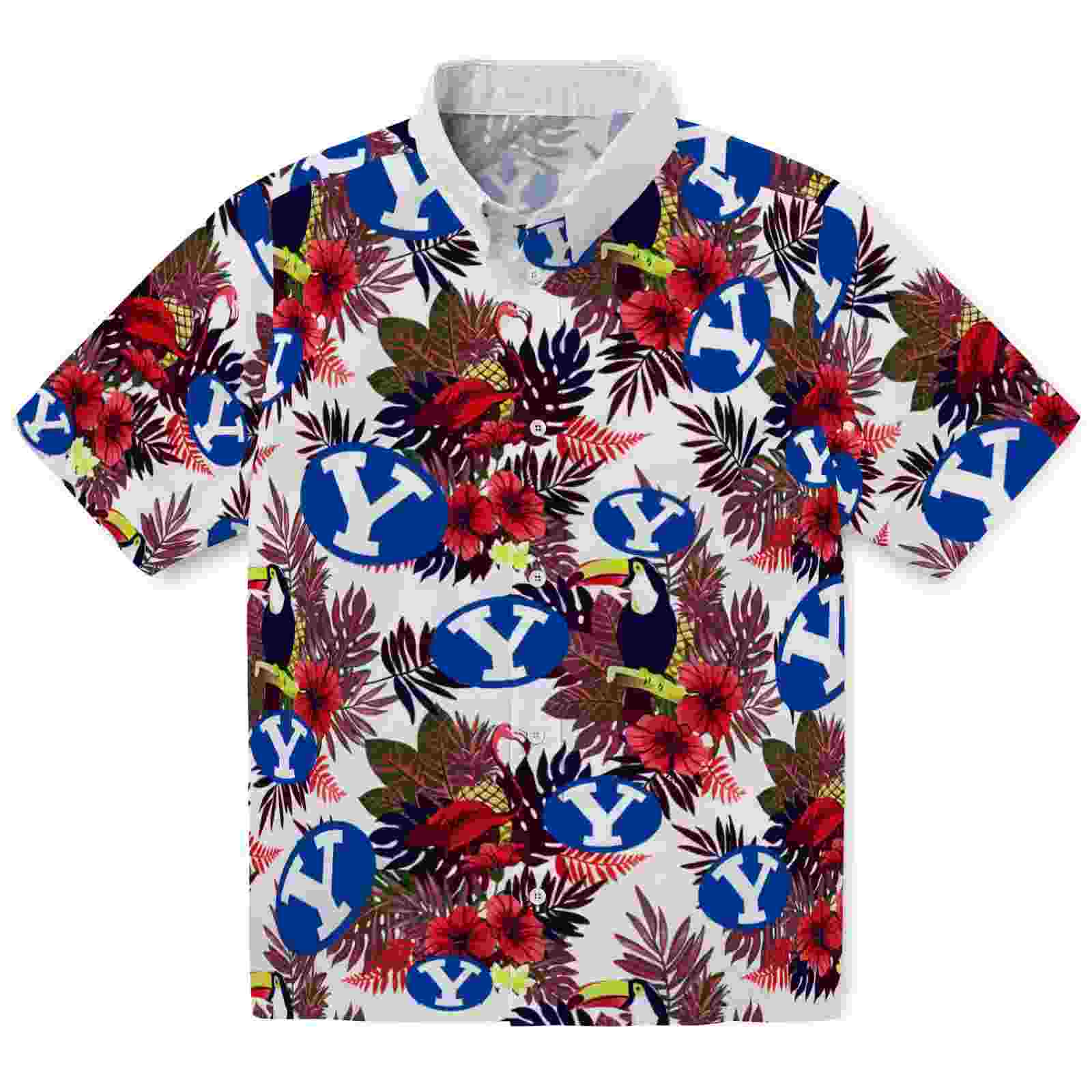 BYU Cougars Floral Toucan Blue Red Hawaiian Shirt