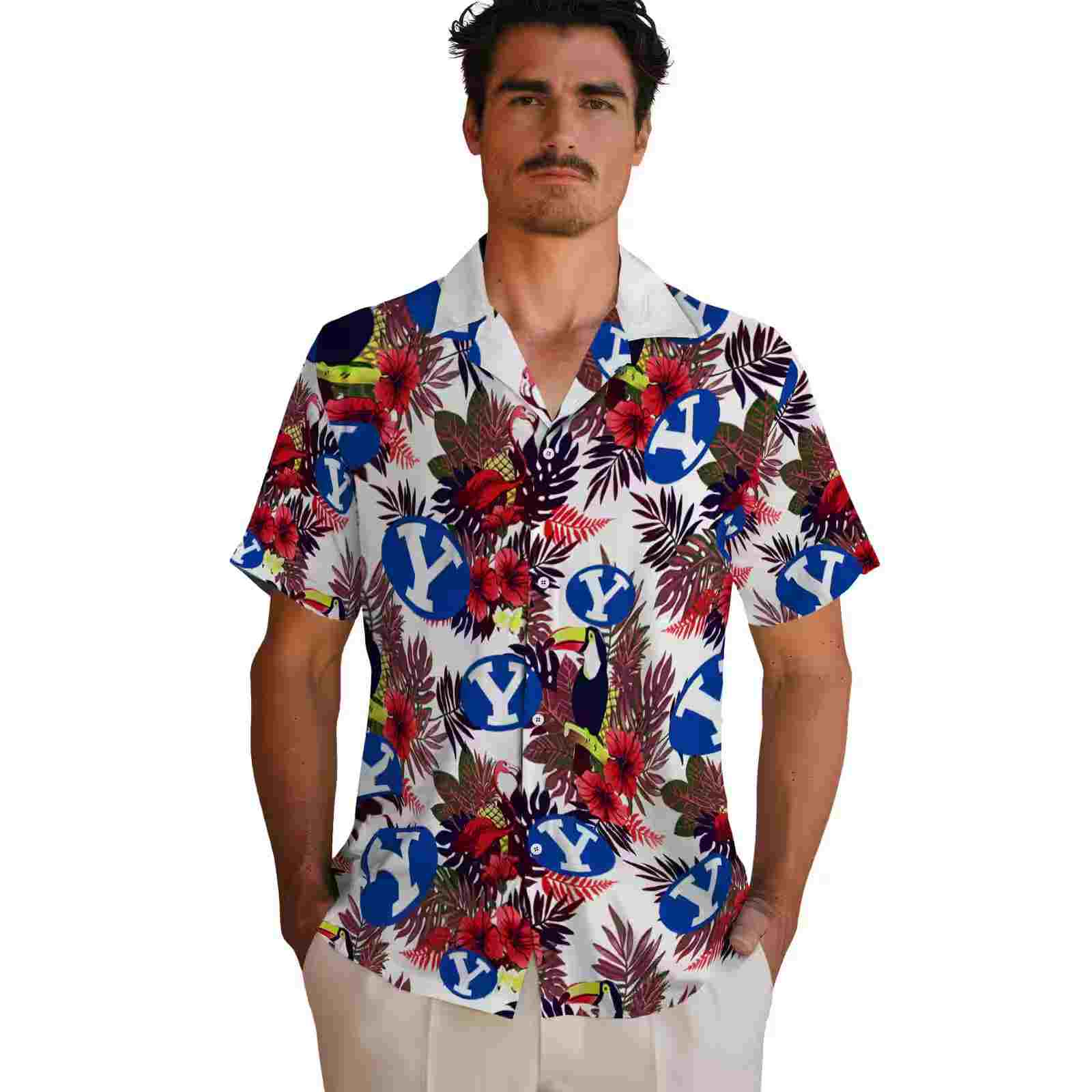 byu cougars floral toucan blue red hawaiian shirt fashion forward