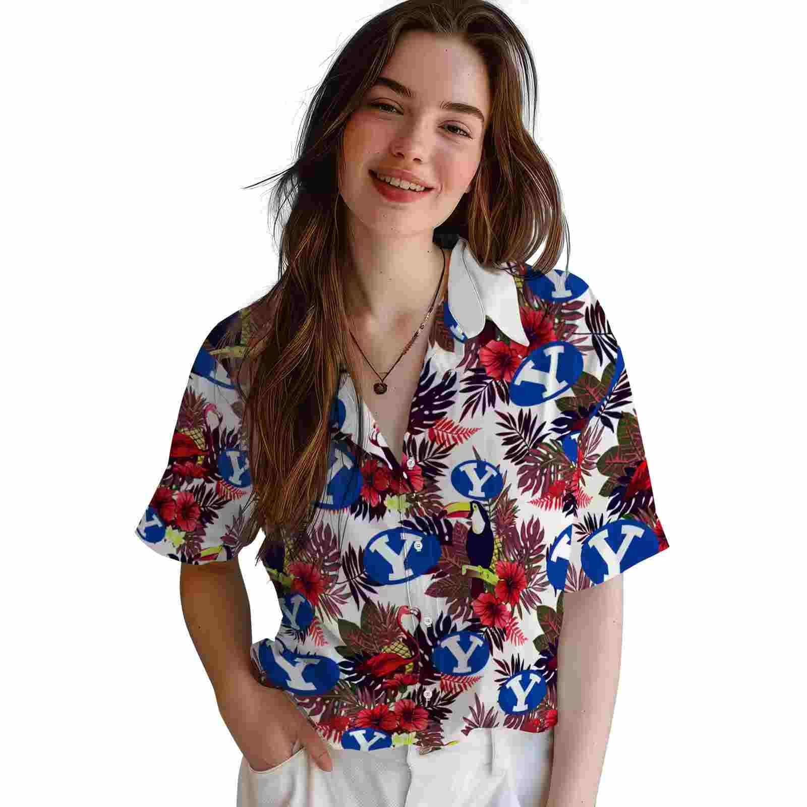 byu cougars floral toucan blue red hawaiian shirt latest model