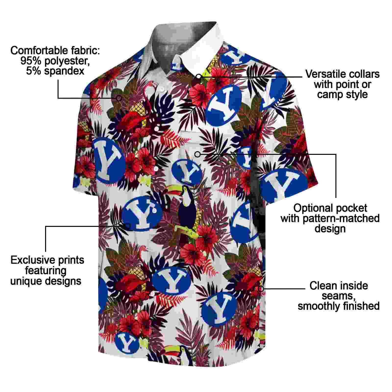 byu cougars floral toucan blue red hawaiian shirt new arrival