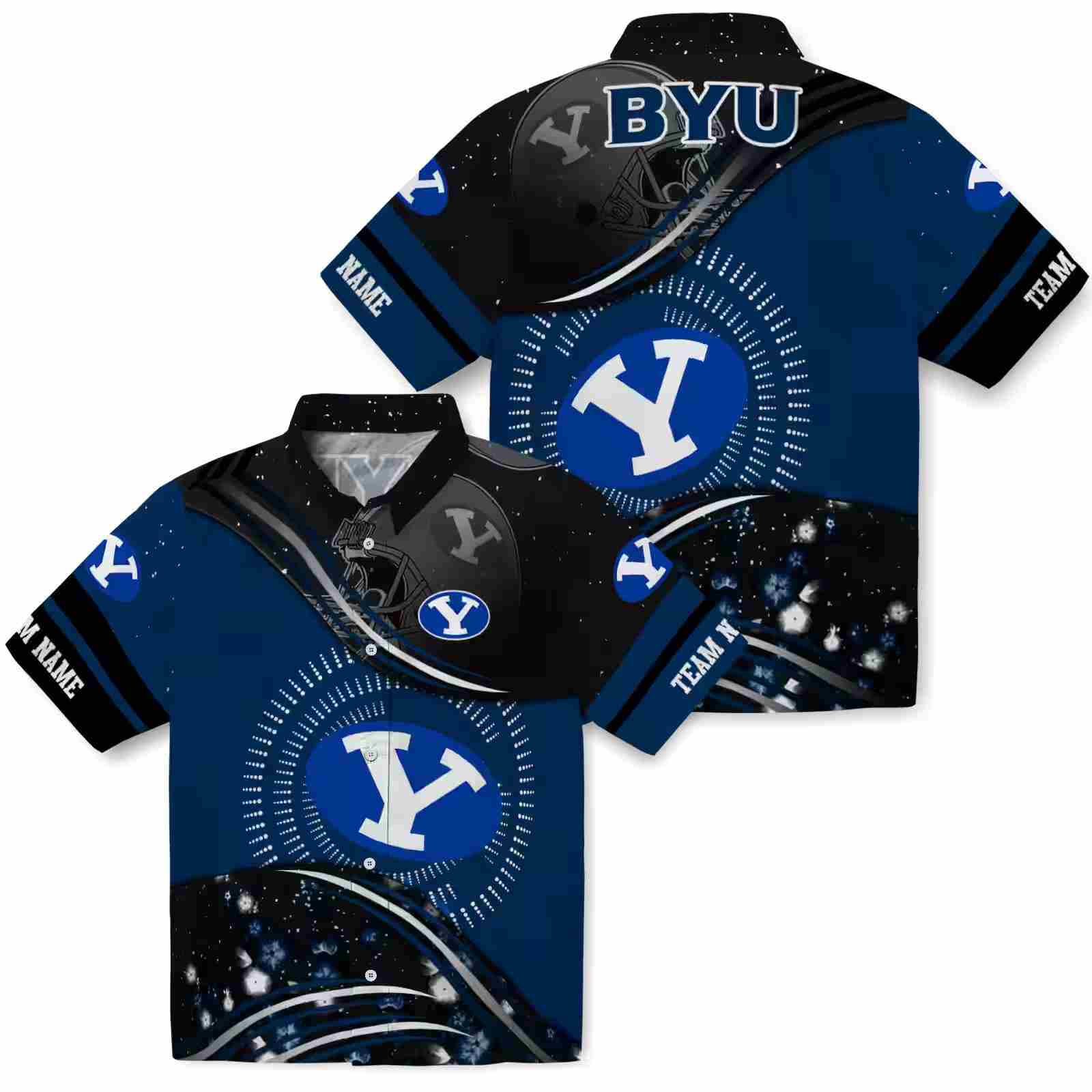 byu cougars football wave blue black hawaiian shirt high quality