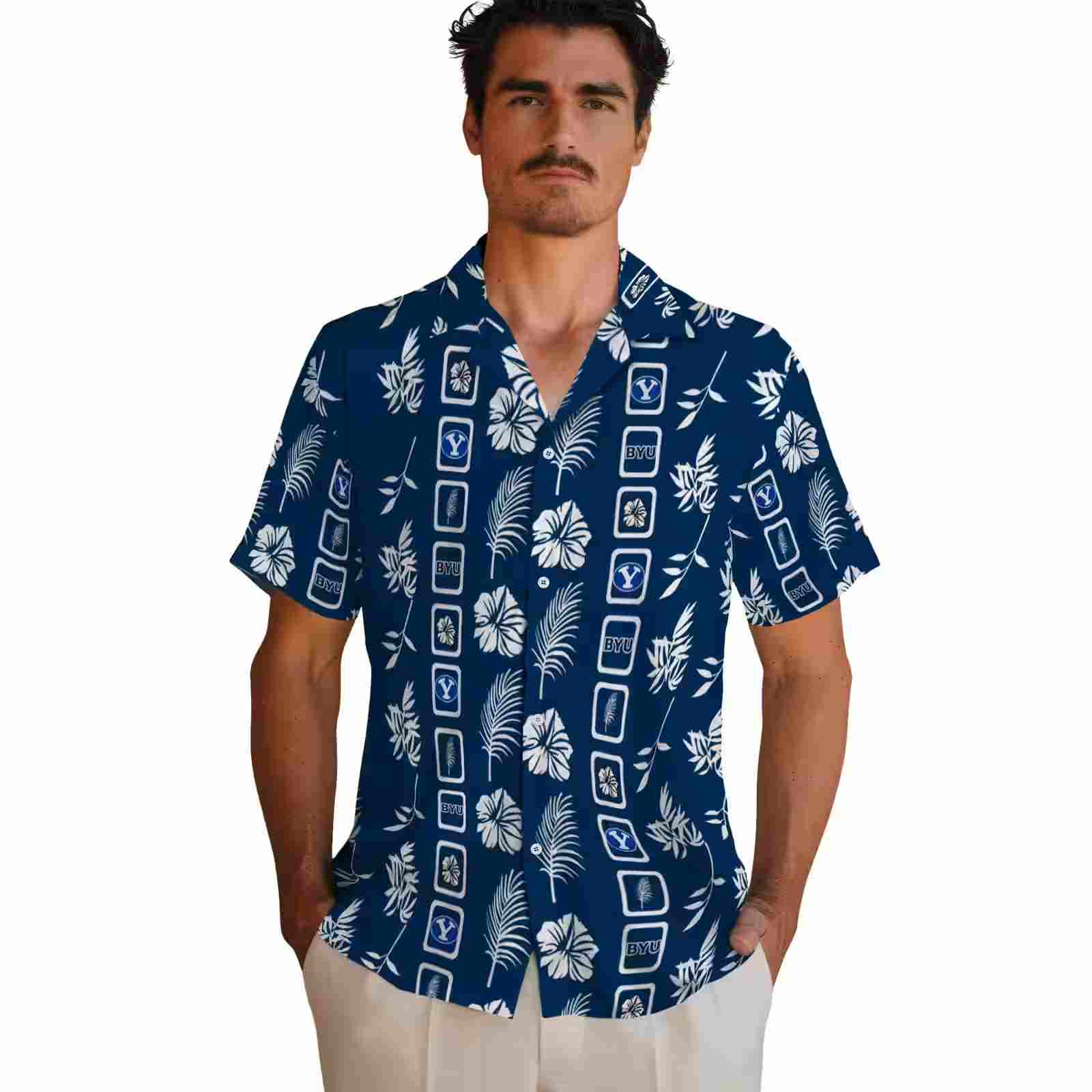 byu cougars framed floral blue hawaiian shirt fashion forward