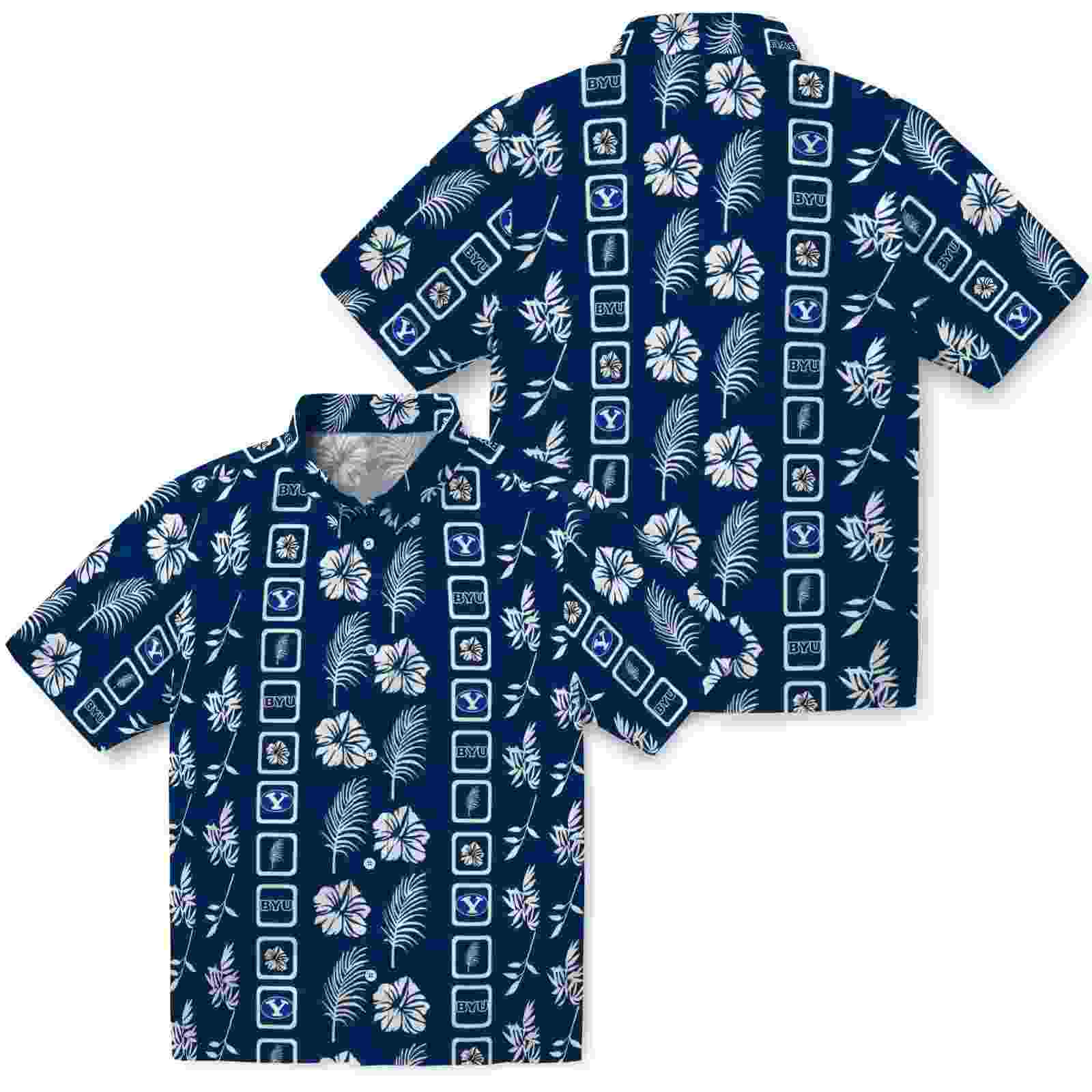 byu cougars framed floral blue hawaiian shirt high quality