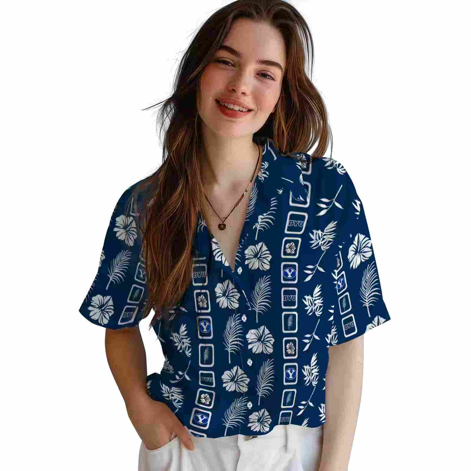 byu cougars framed floral blue hawaiian shirt latest model