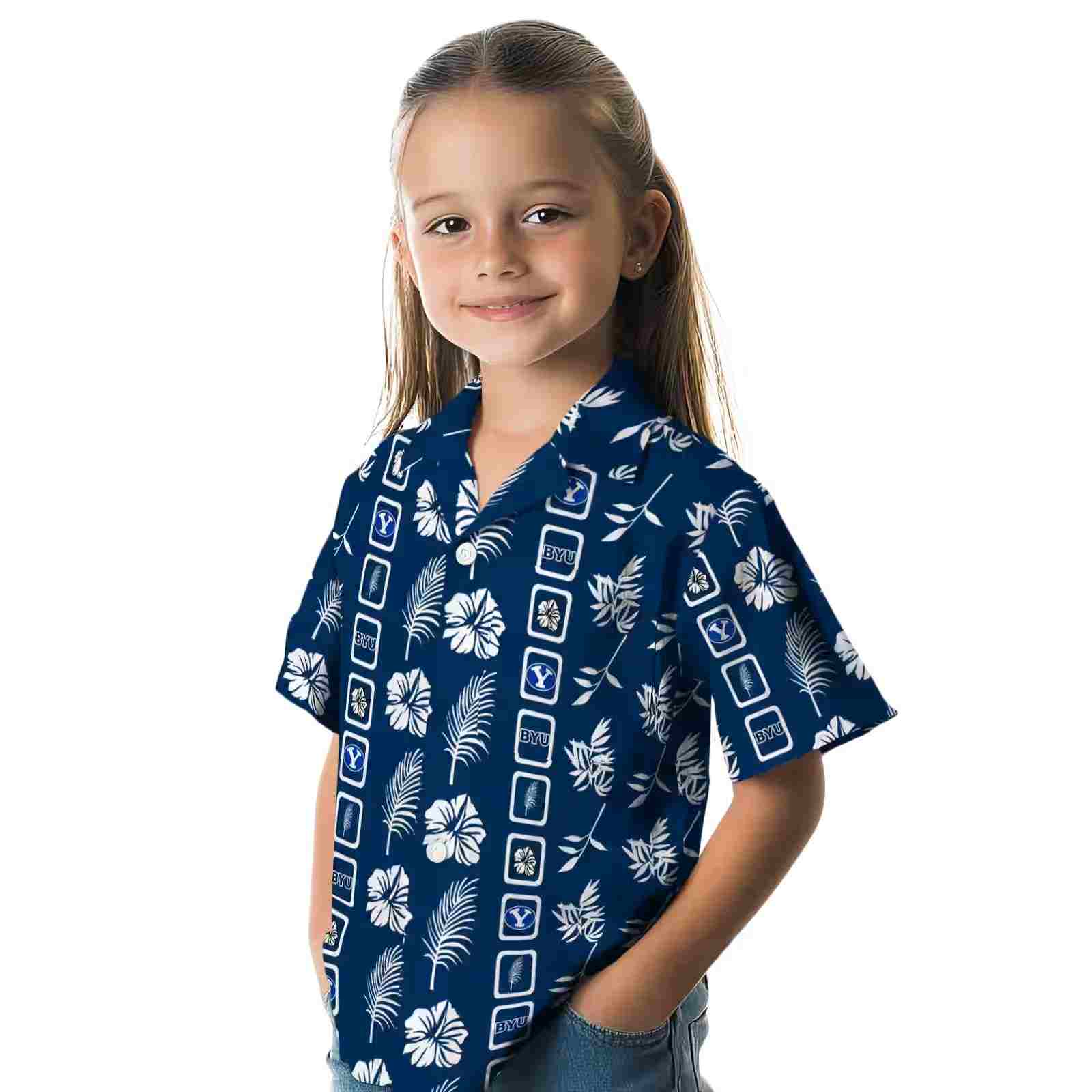 byu cougars framed floral blue hawaiian shirt premium grade