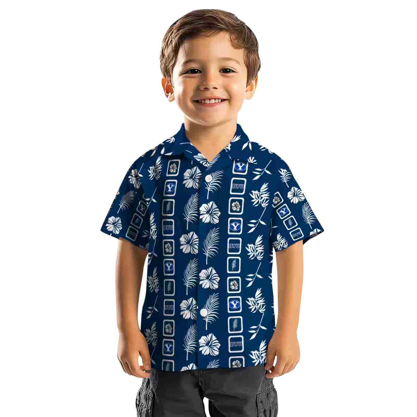 byu cougars framed floral blue hawaiian shirt top rated