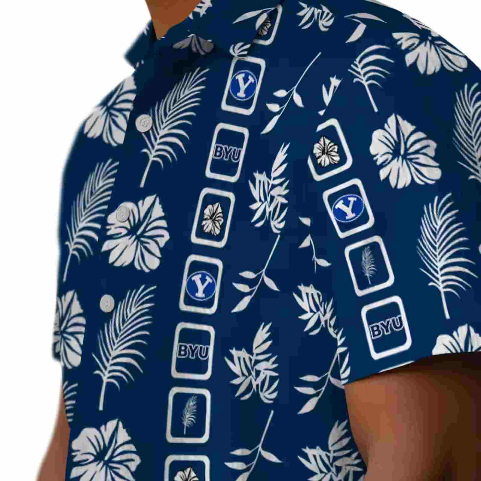 byu cougars framed floral blue hawaiian shirt trendy