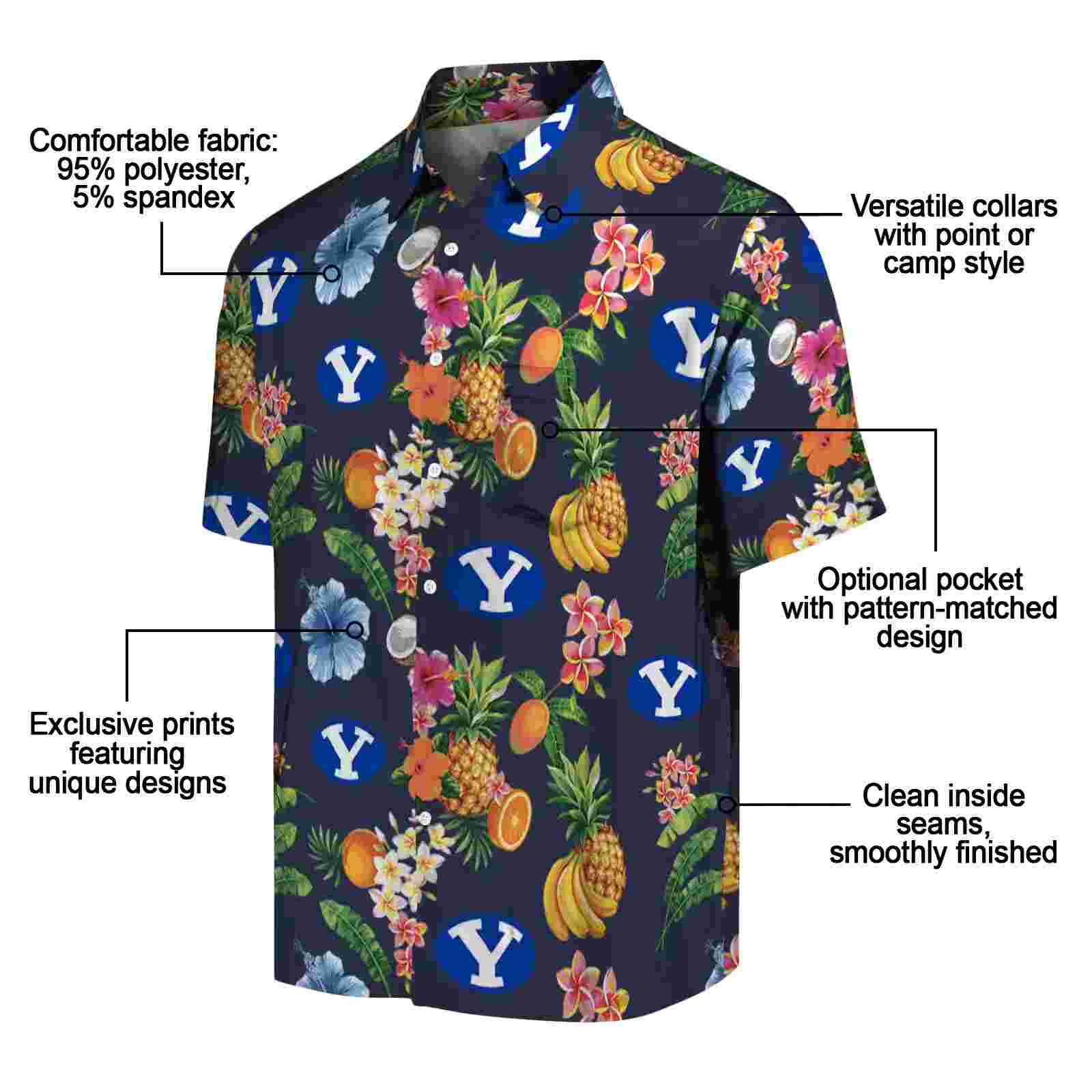 byu cougars hibiscus and fruit navy blue hawaiian shirt new arrival