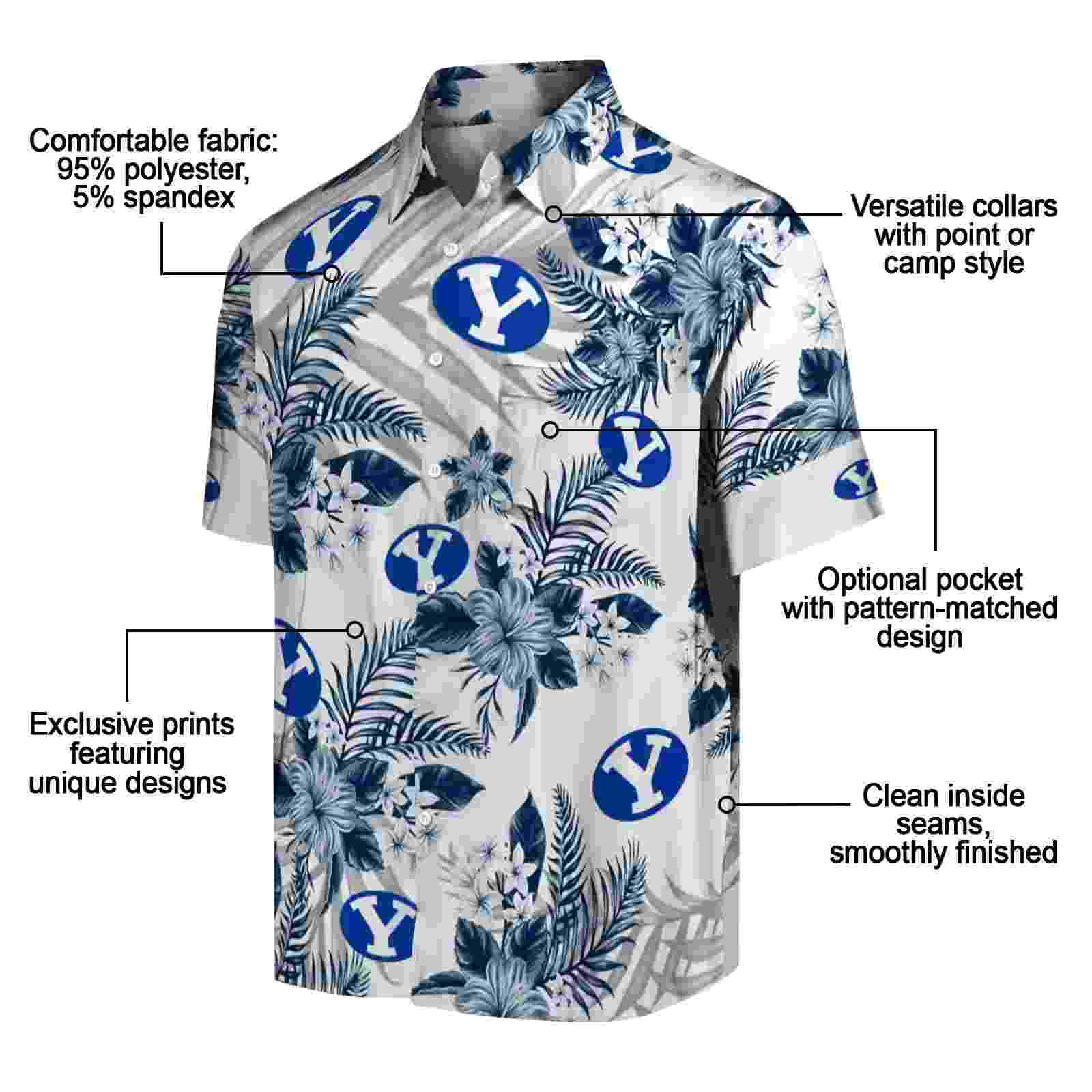 byu cougars hibiscus palm leaves blue white hawaiian shirt new arrival