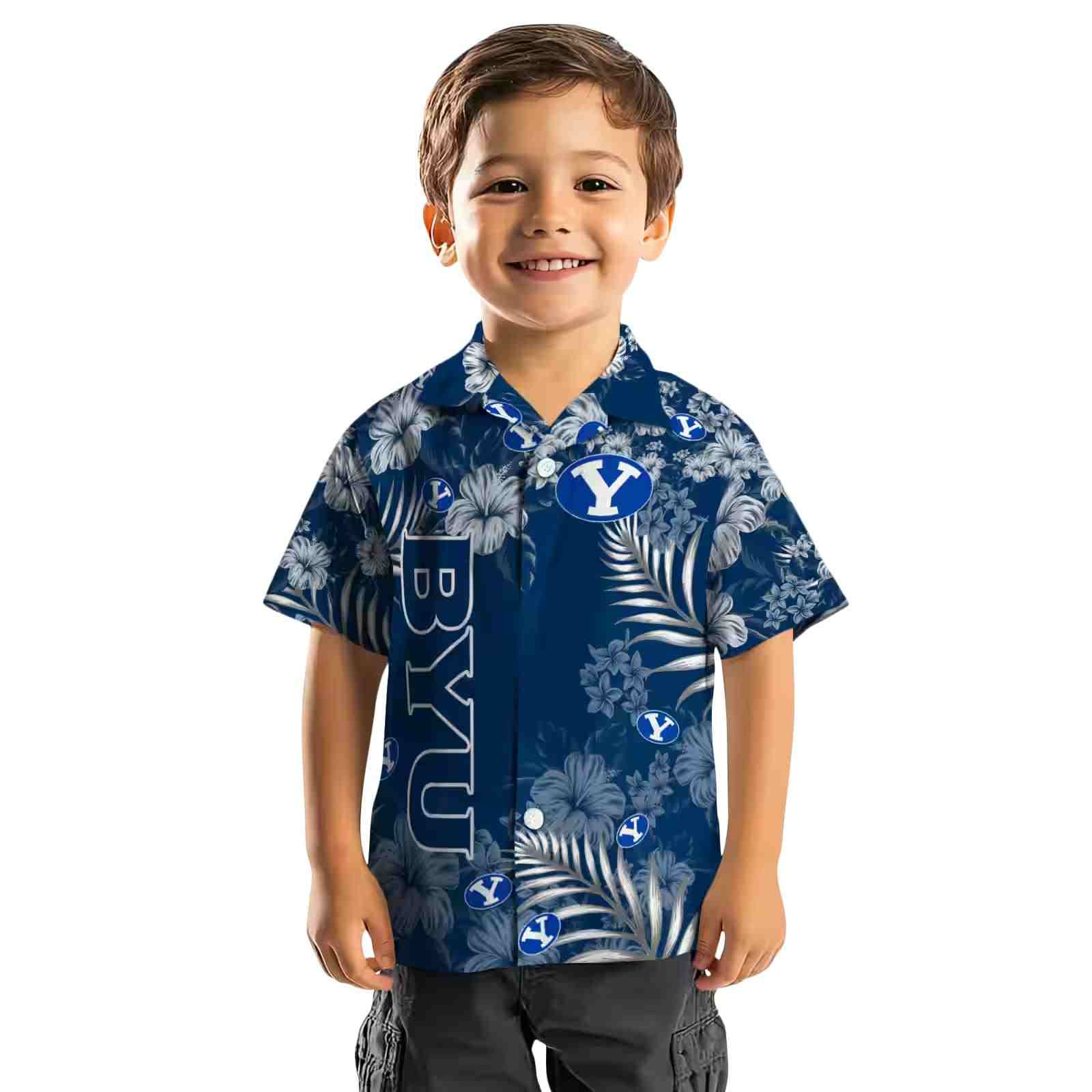 byu cougars hibiscus print blue hawaiian shirt top rated