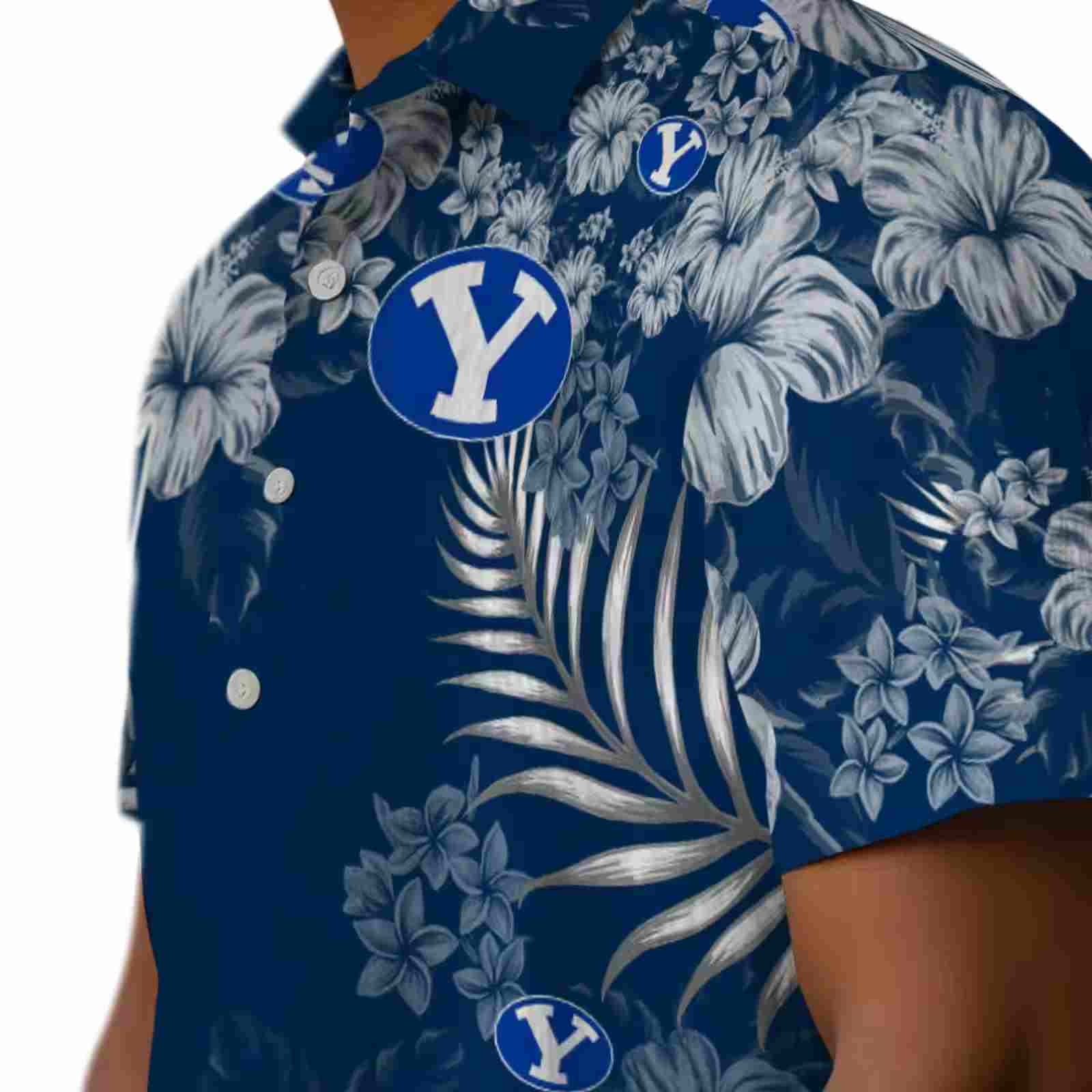 byu cougars hibiscus print blue hawaiian shirt trendy