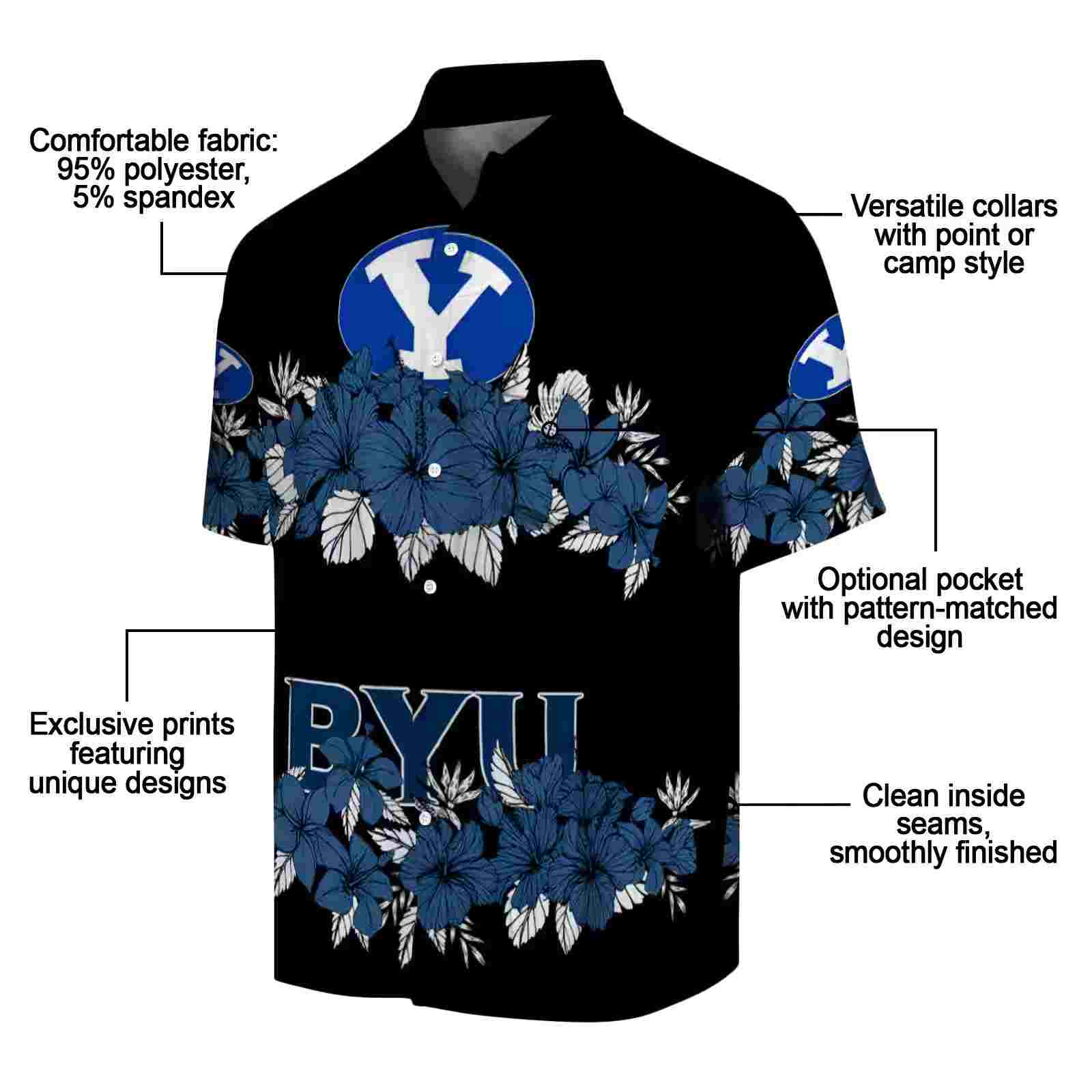 byu cougars hibiscus stripe blue black hawaiian shirt new arrival