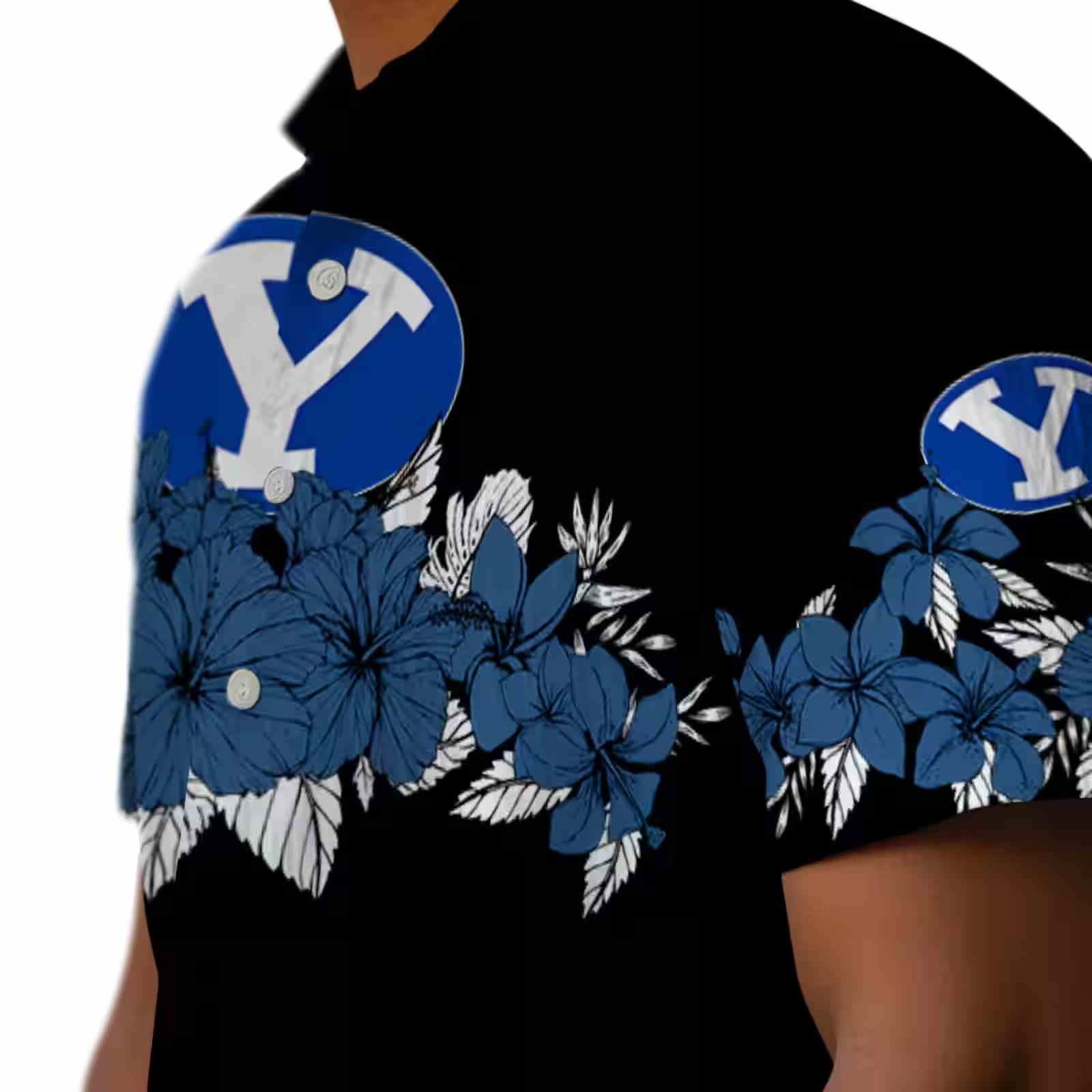 byu cougars hibiscus stripe blue black hawaiian shirt trendy