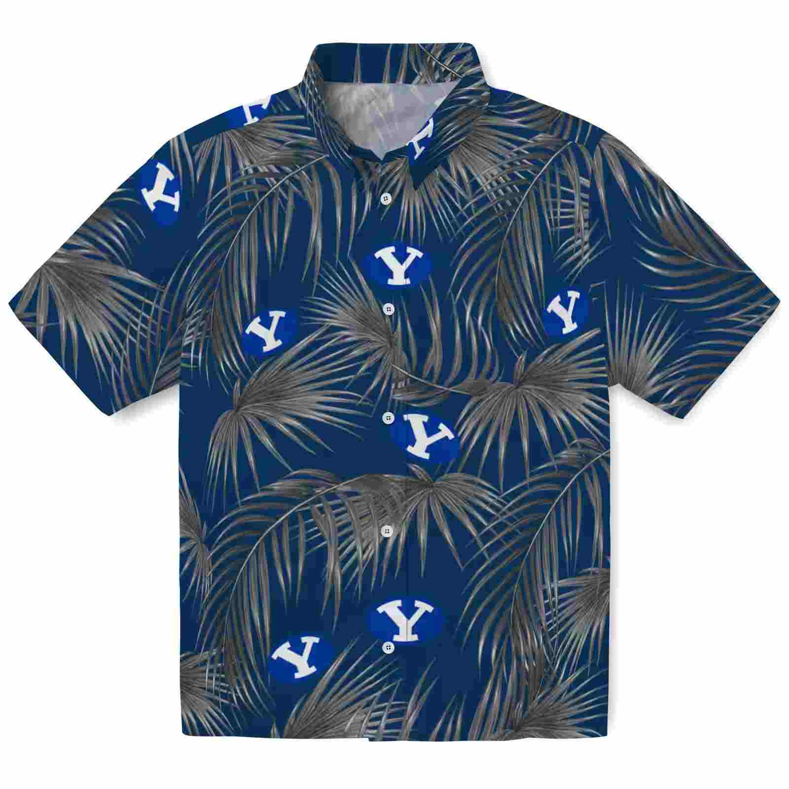 BYU Cougars Leafy Palms Blue Hawaiian Shirt