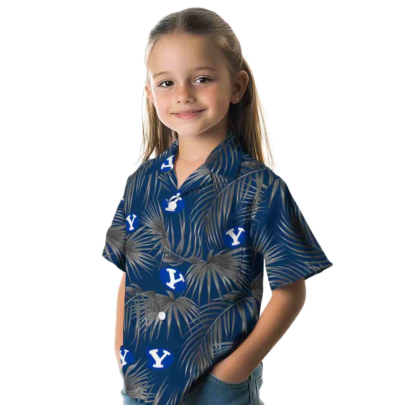 byu cougars leafy palms blue hawaiian shirt premium grade