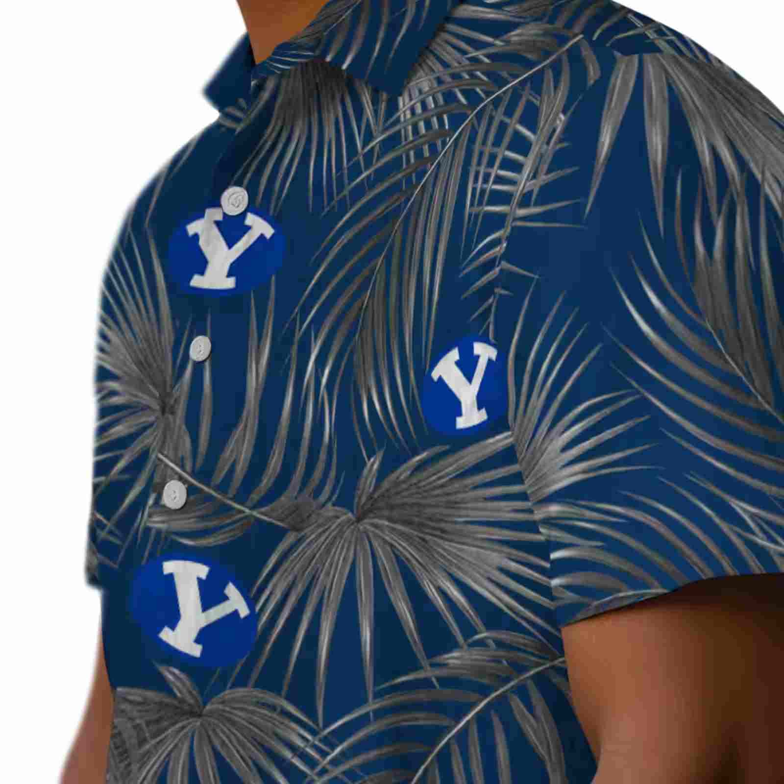 byu cougars leafy palms blue hawaiian shirt trendy