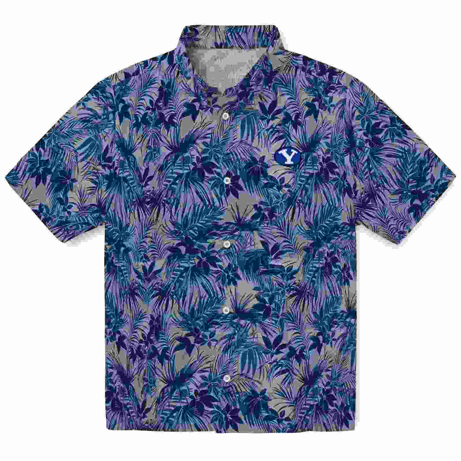 BYU Cougars Leafy Pattern Blue Hawaiian Shirt